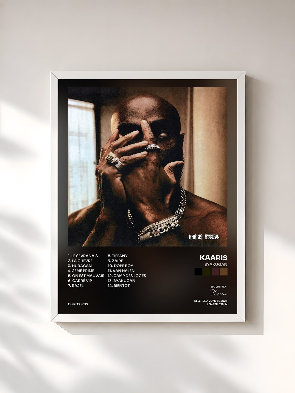 #blanc Tableau de l'album BYAKUGAN de Kaaris, cadre blanc, imprimé et encadré en France