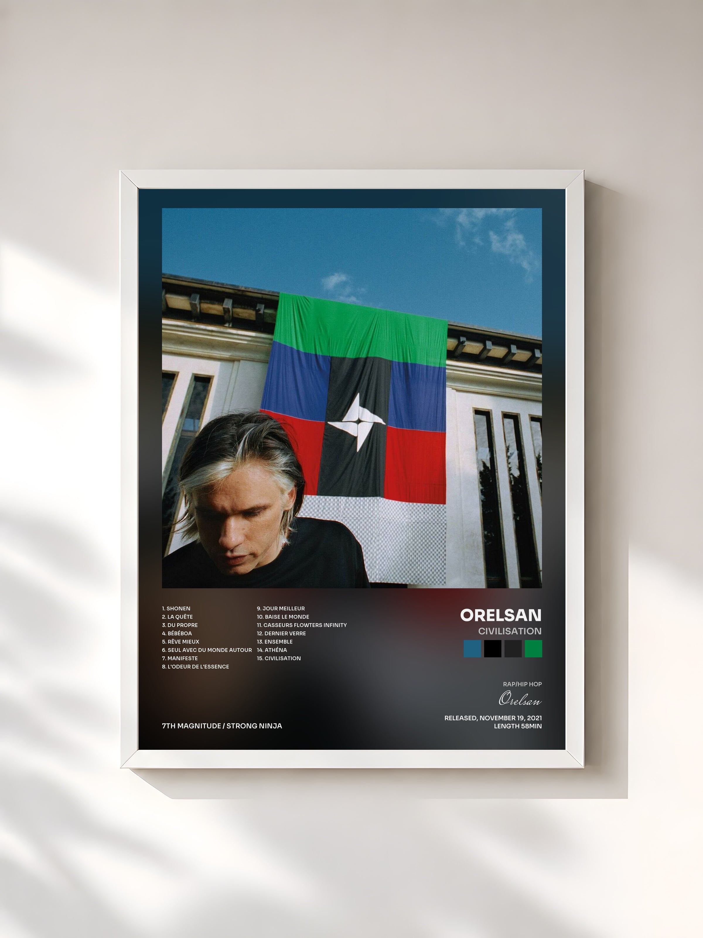 #blanc Civilisation di Orelsan in stampa incorniciata, cornice bianca, stampata e incorniciata in Francia