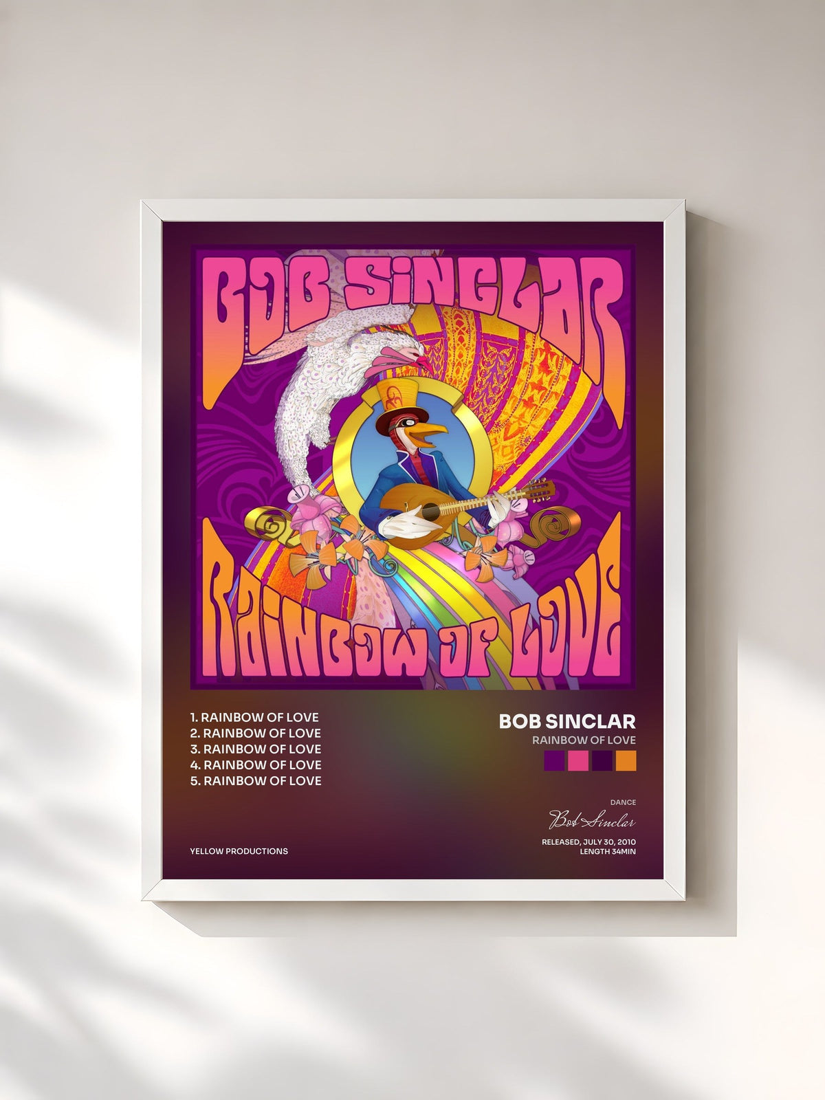 #blanc Tableau de l'album Rainbow of Love de Bob Sinclar, cadre blanc, imprimé et encadré en France