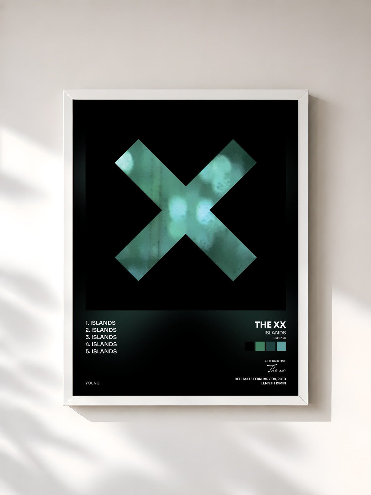 #blanc Tableau de l'album Islands (Remixes) de The xx, cadre blanc, imprimé et encadré en France