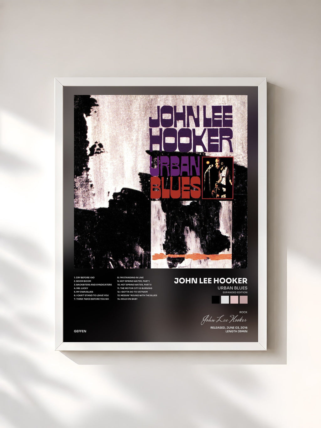#blanc Urban Blues (Expanded Edition) de John Lee Hooker en lámina enmarcada, marco blanco, impresa y enmarcada en Francia