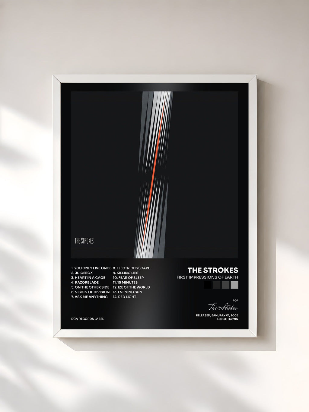 #blanc First Impressions Of Earth von The Strokes als gerahmter Kunstdruck, weißer Rahmen, gedruckt und gerahmt in Frankreich