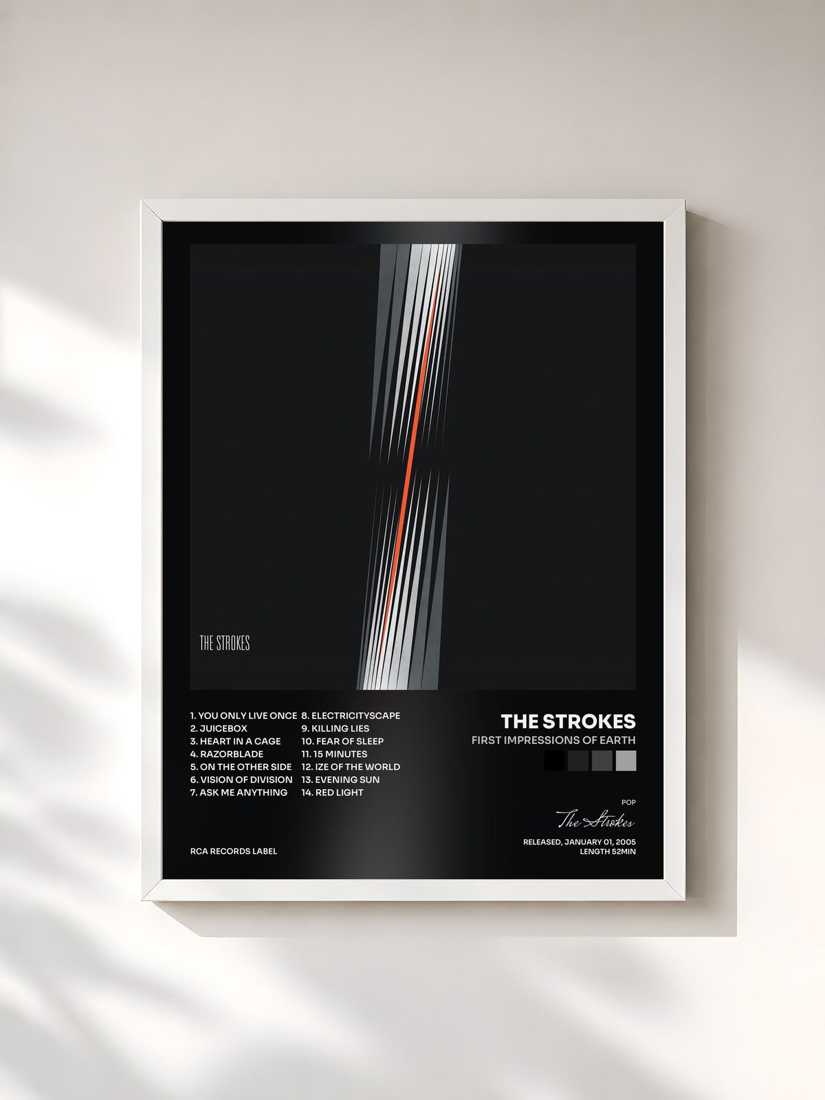 #blanc First Impressions Of Earth de The Strokes en lámina enmarcada, marco blanco, impresa y enmarcada en Francia