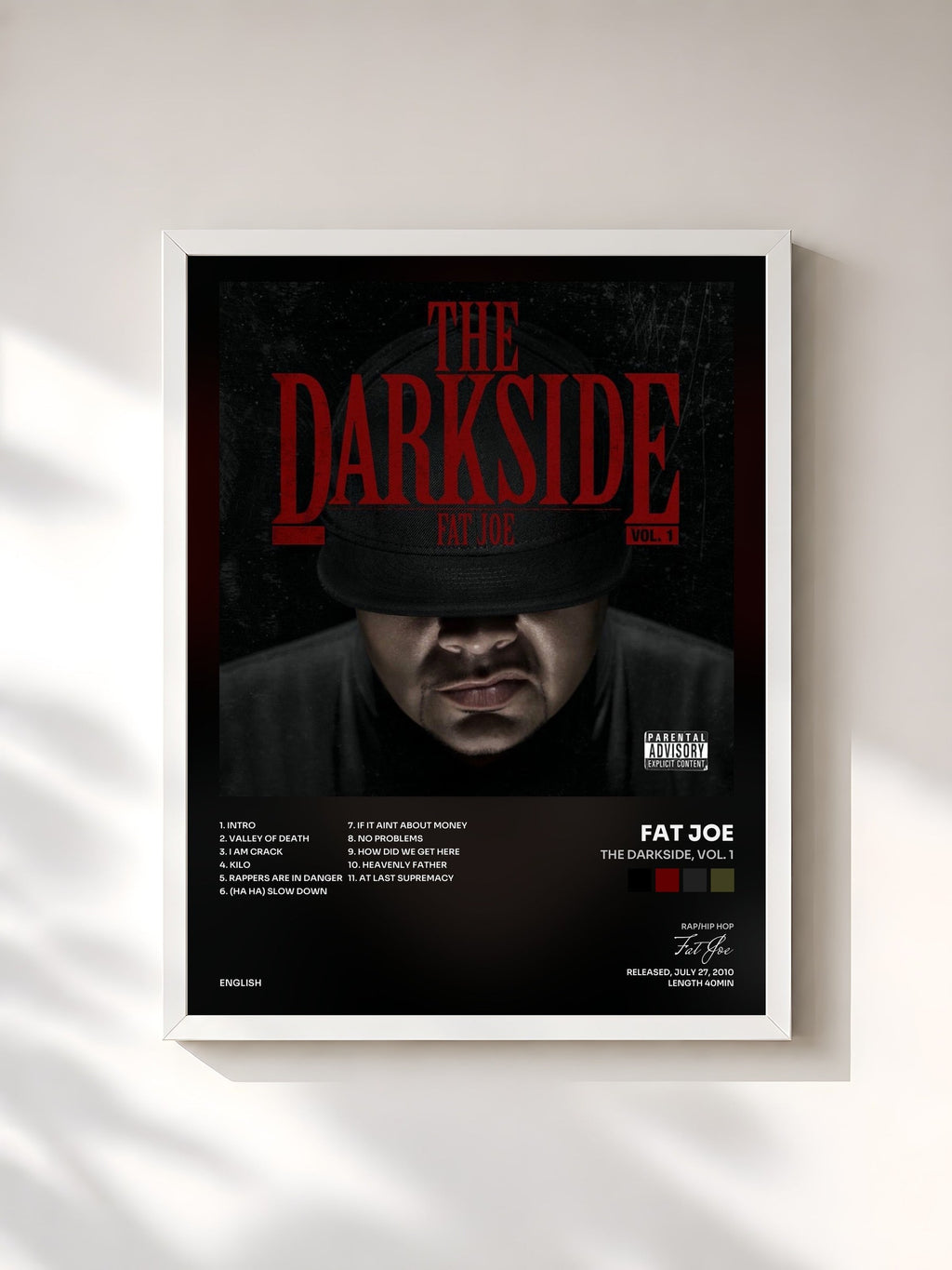 #blanc Tableau de l'album The Darkside, Vol. 1 de Fat Joe, cadre blanc, imprimé et encadré en France