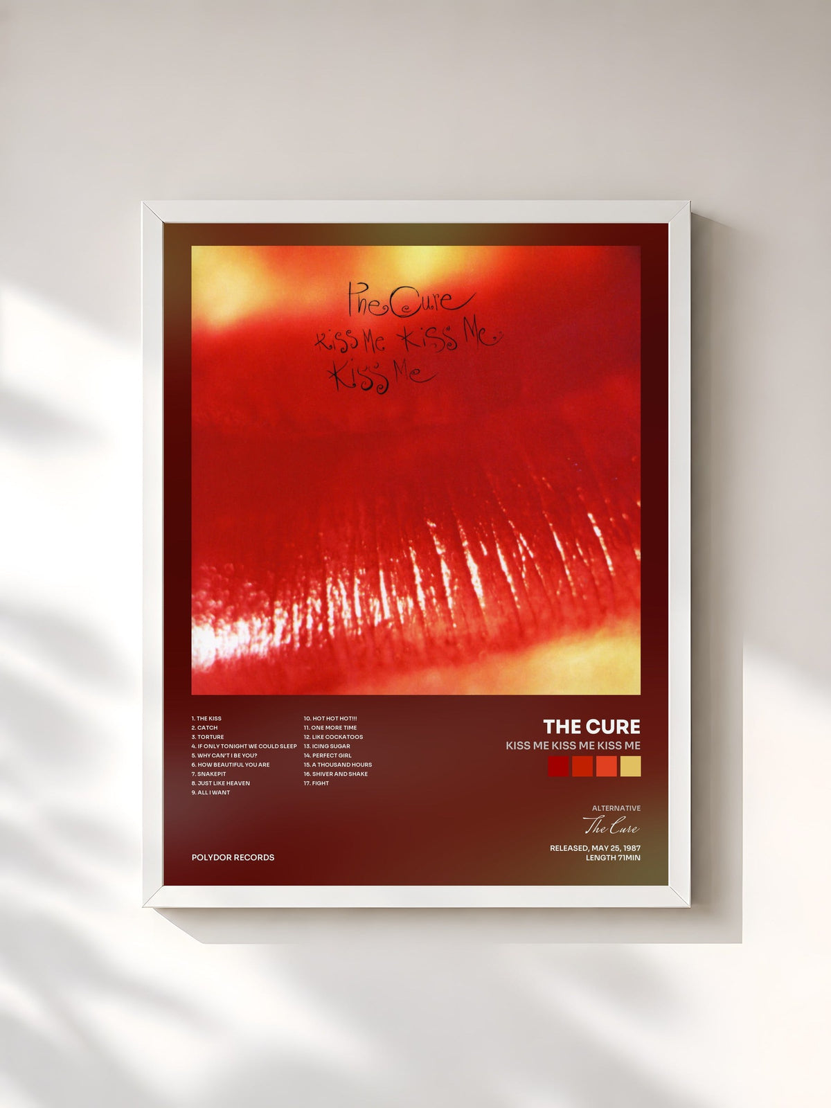 #blanc Tableau de l'album Kiss Me Kiss Me Kiss Me de The Cure, cadre blanc, imprimé et encadré en France