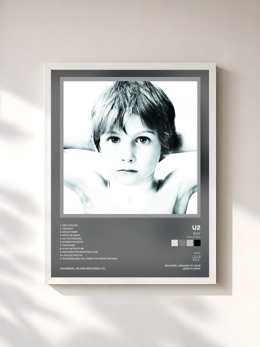 #blanc Boy (Remastered) di U2 in stampa incorniciata, cornice bianca, stampata e incorniciata in Francia