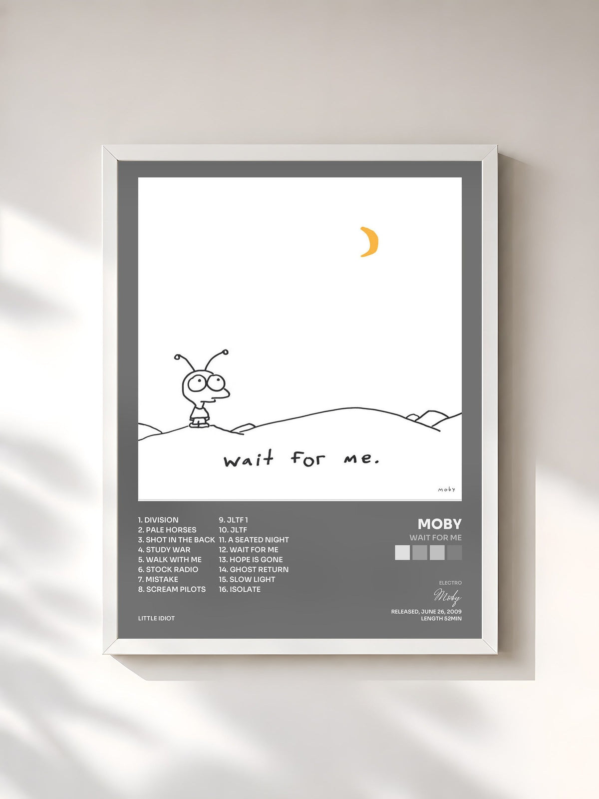 #blanc Tableau de l'album Wait For Me de Moby, cadre blanc, imprimé et encadré en France