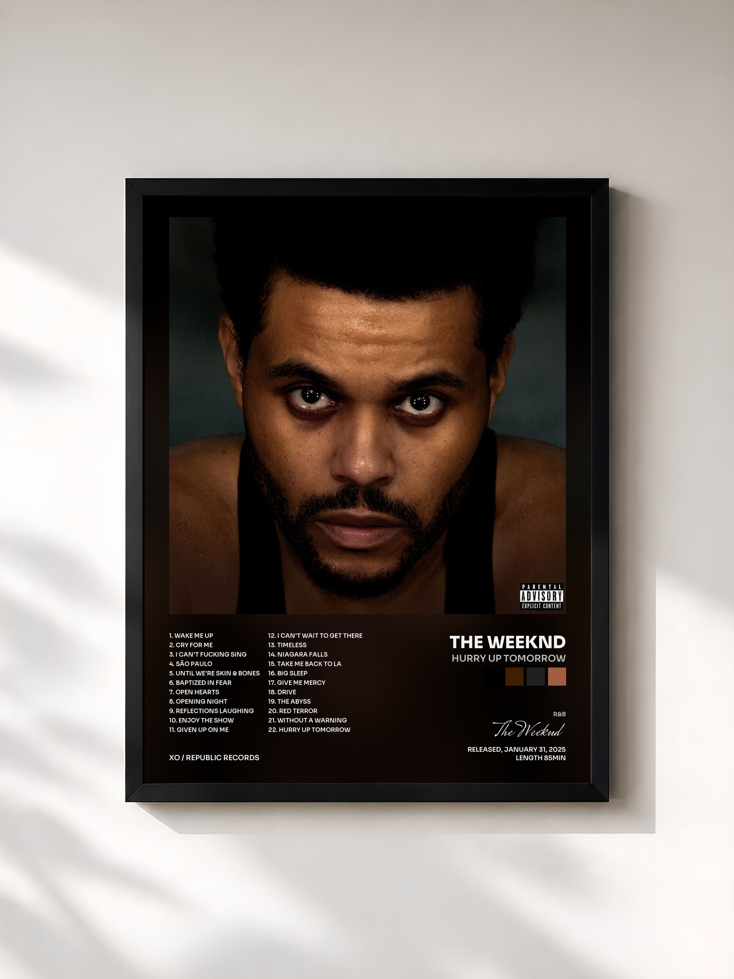 #noir Tableau de l'album Hurry Up Tomorrow de The Weeknd, cadre noir, imprimé et encadré en France