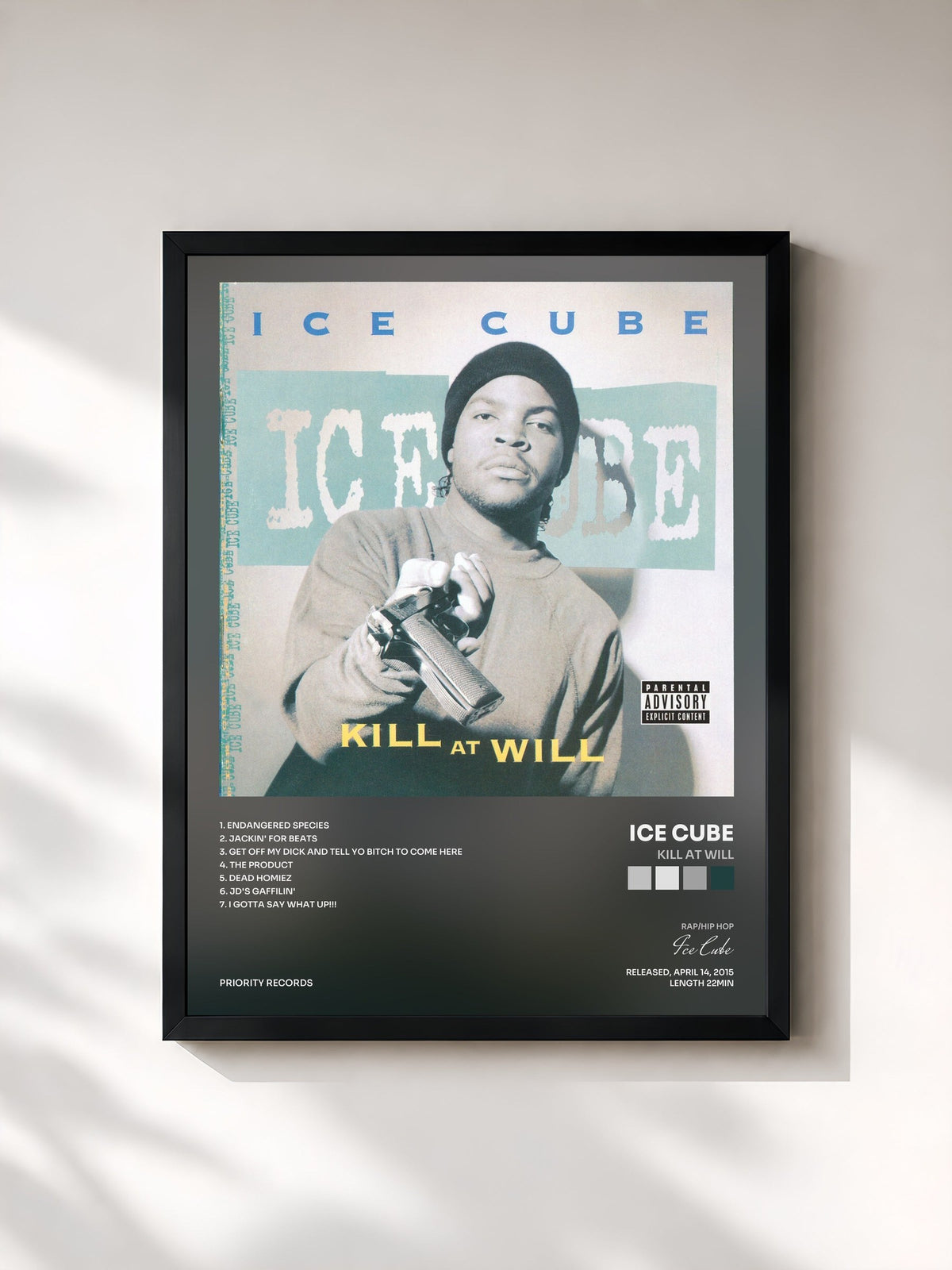 #noir Tableau de l'album Kill At Will de Ice Cube, cadre noir, imprimé et encadré en France