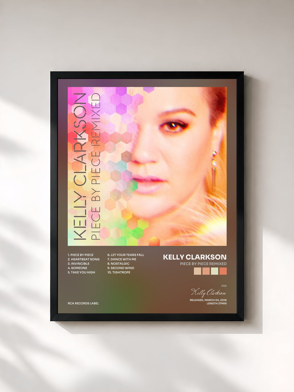 #noir Tableau de l'album Piece By Piece Remixed de Kelly Clarkson, cadre noir, imprimé et encadré en France