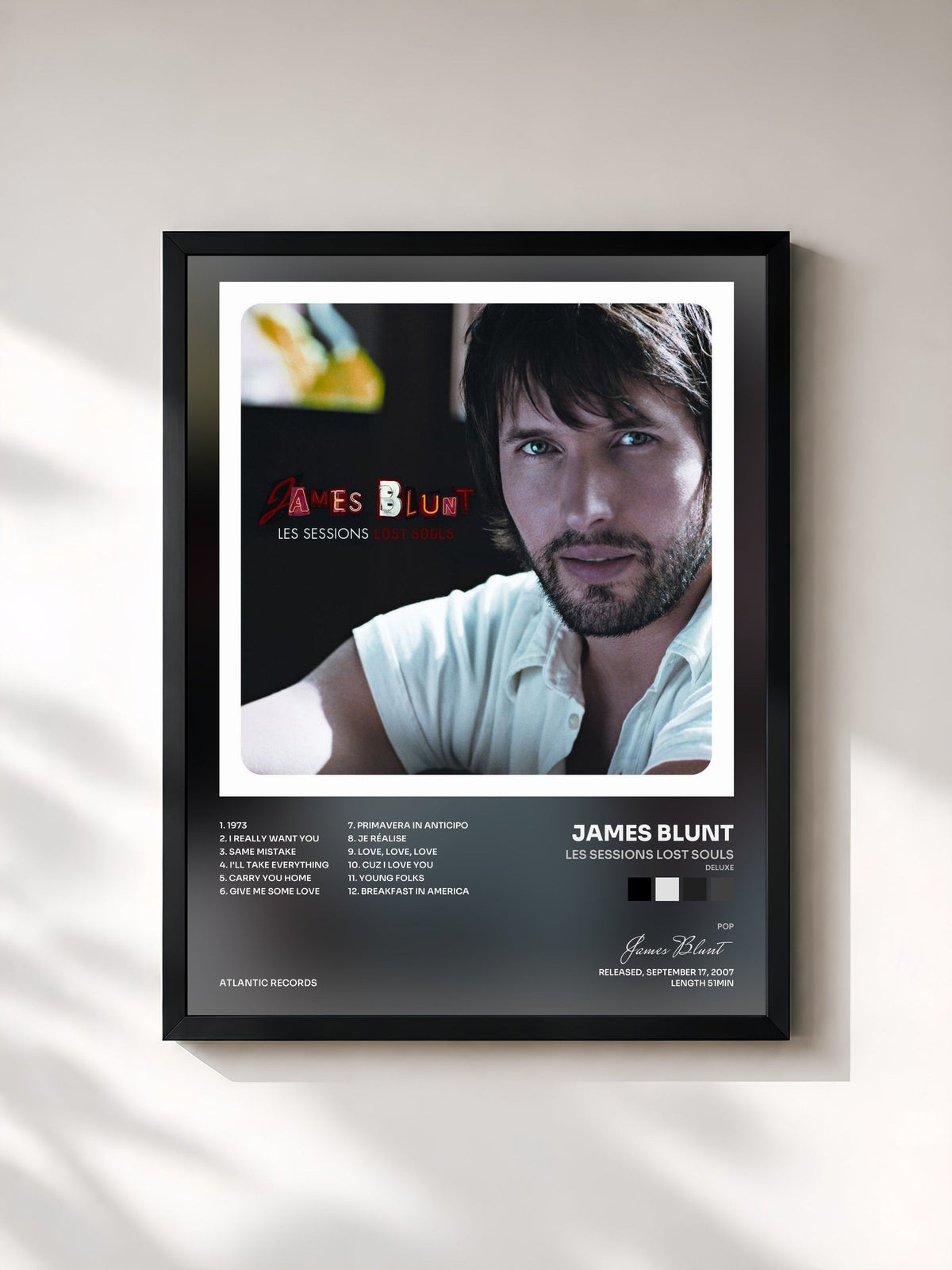 #noir Tableau de l'album Les Sessions Lost Souls (Deluxe) de James Blunt, cadre noir, imprimé et encadré en France