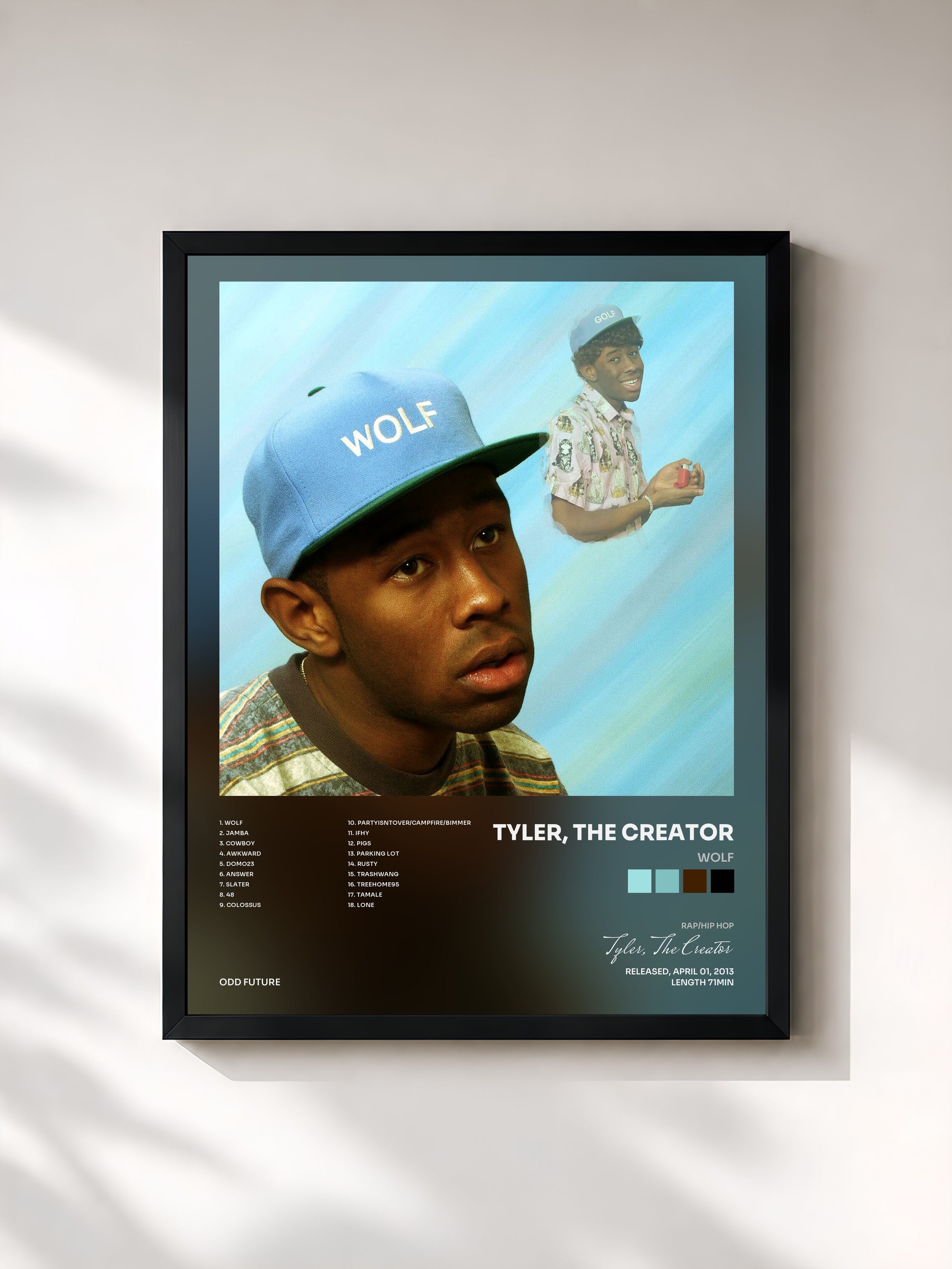 #noir Wolf de Tyler, The Creator en lámina enmarcada, marco negro, impresa y enmarcada en Francia
