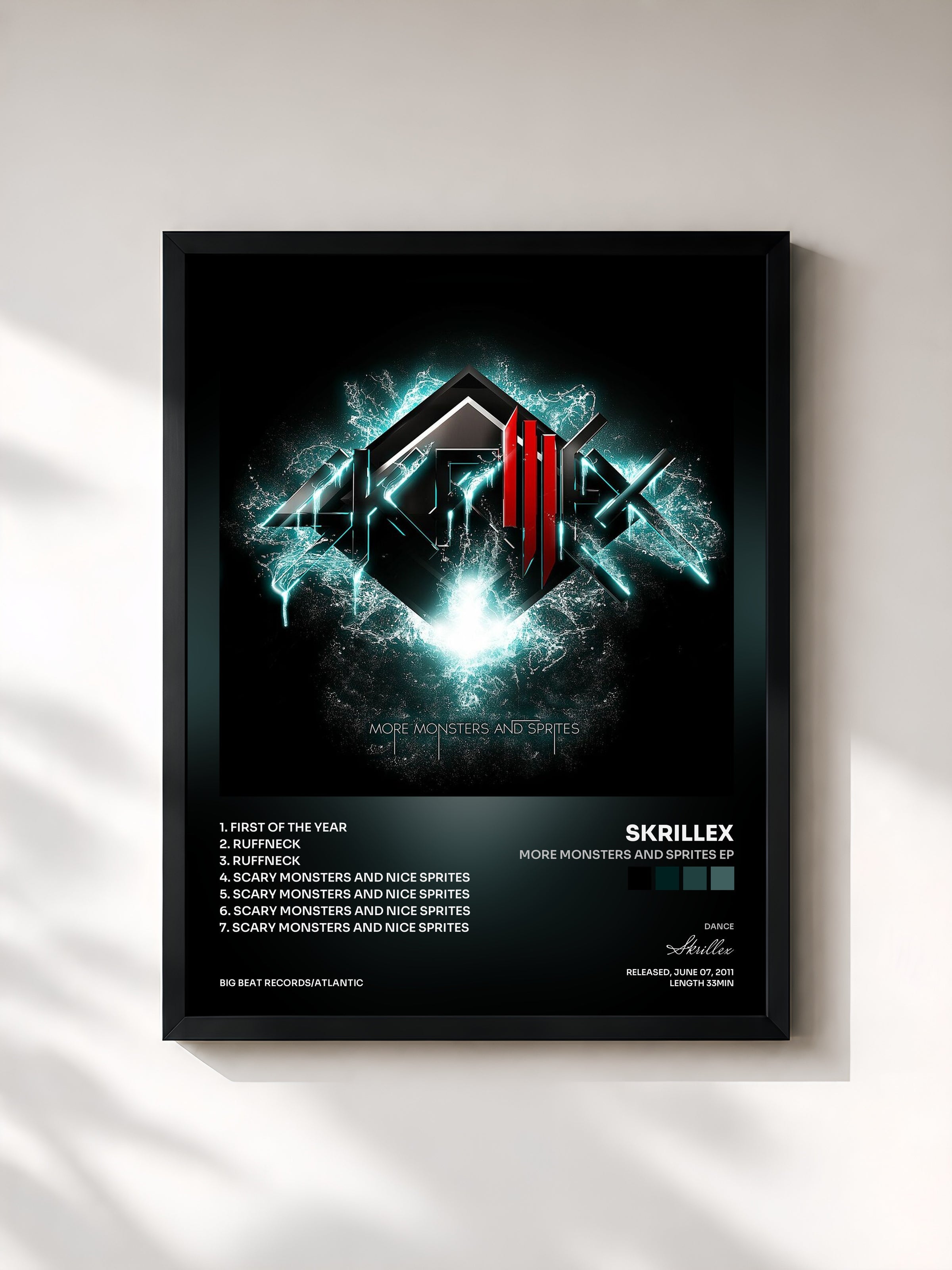 #noir Tableau de l'album More Monsters and Sprites EP de Skrillex, cadre noir, imprimé et encadré en France