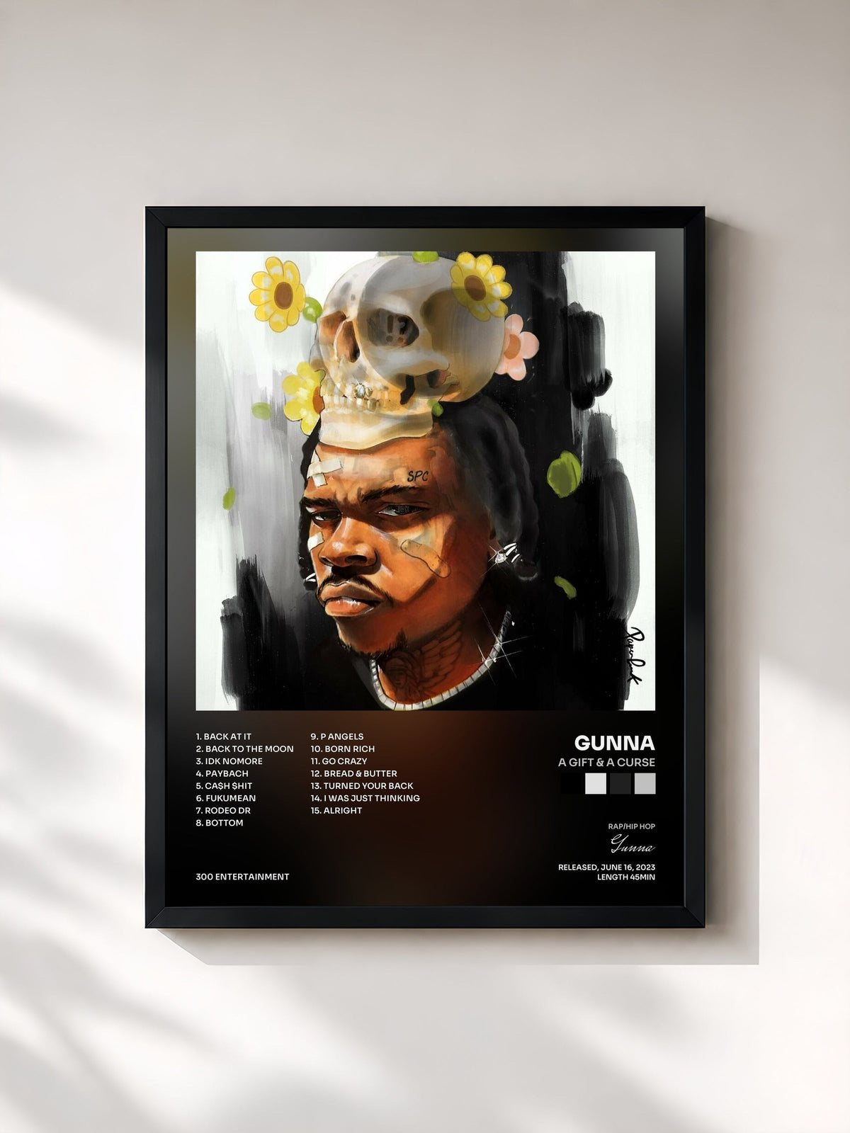 #noir Tableau de l'album a Gift & a Curse de Gunna, cadre noir, imprimé et encadré en France