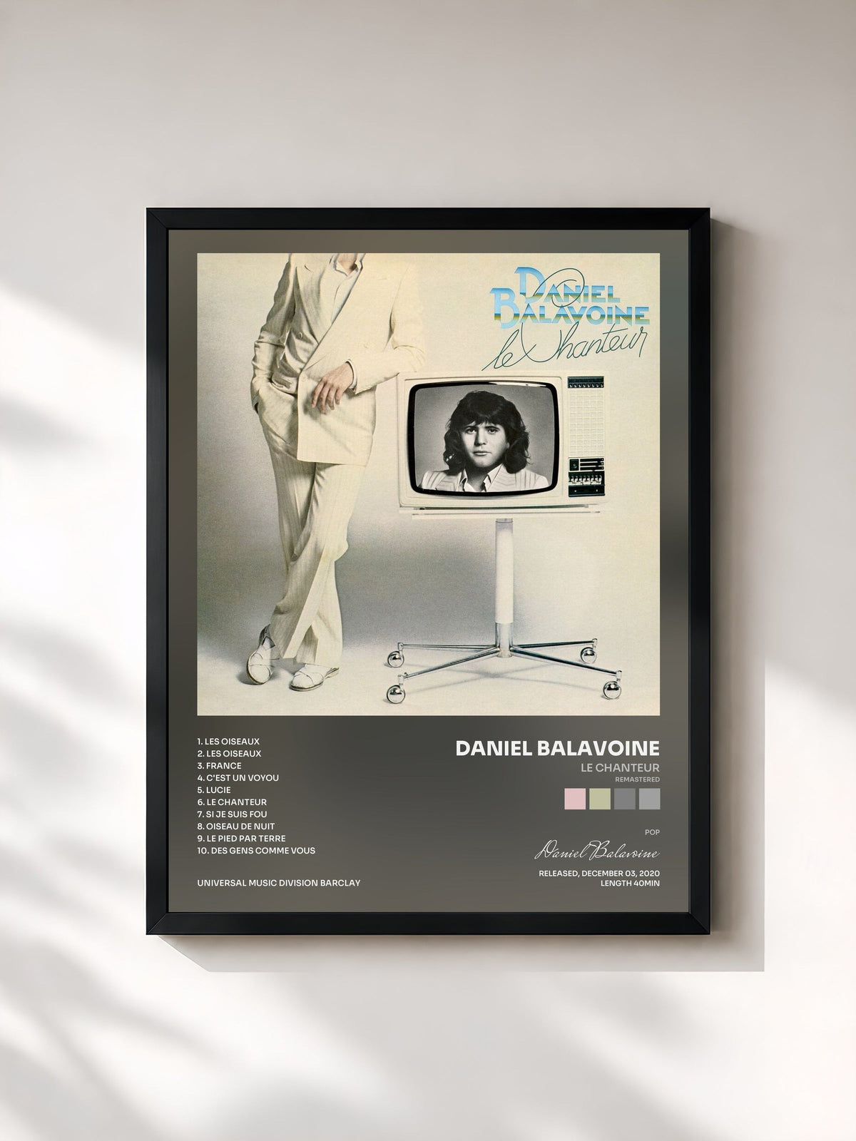 #noir Tableau de l'album Le chanteur (Remastered) de Daniel Balavoine, cadre noir, imprimé et encadré en France