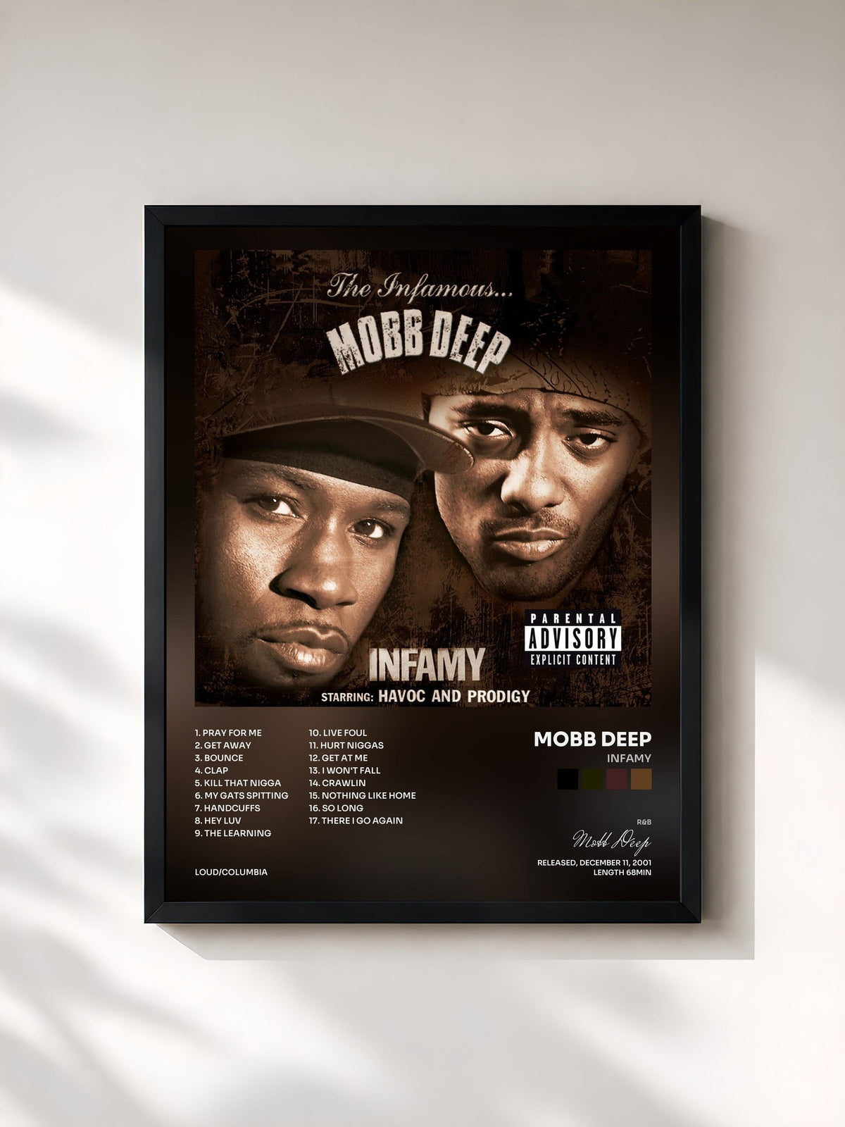 #noir Tableau de l'album Infamy de Mobb Deep, cadre noir, imprimé et encadré en France