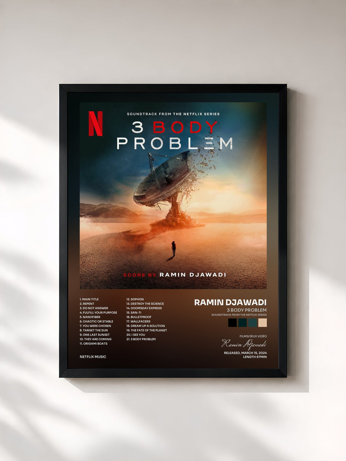 #noir Tableau de l'album 3 Body Problem (Soundtrack from the Netflix Series) de Ramin Djawadi, cadre noir, imprimé et encadré en France