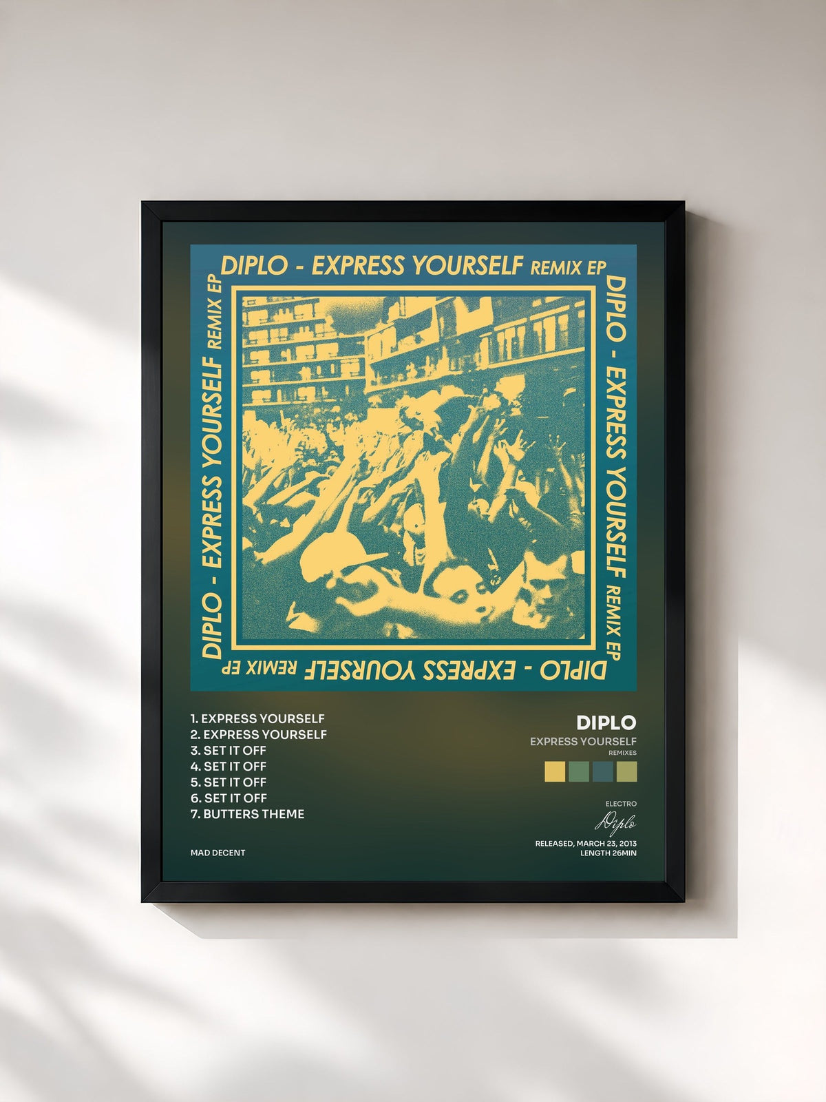 #noir Tableau de l'album Express Yourself (Remixes) de Diplo, cadre noir, imprimé et encadré en France