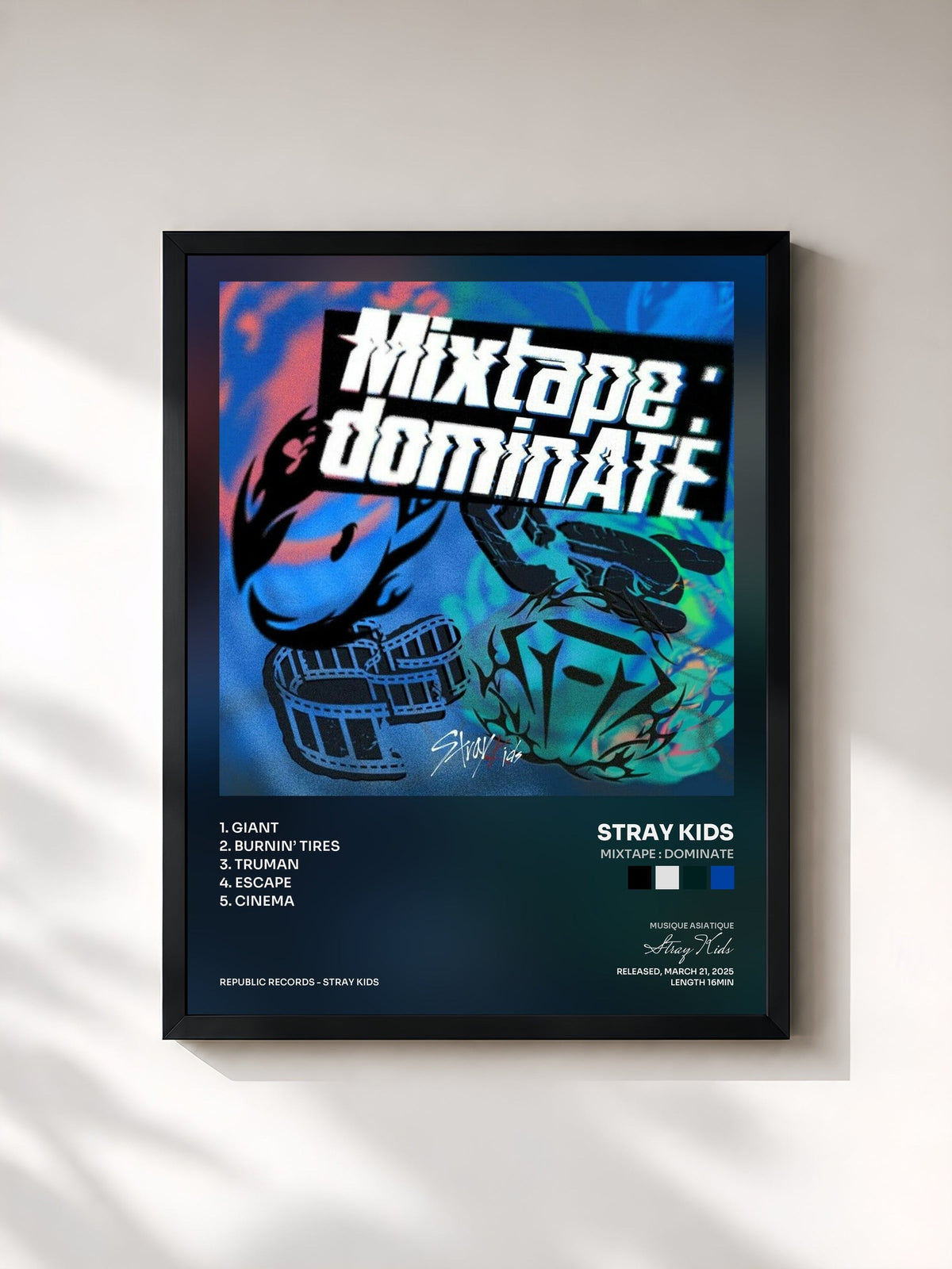 #noir Tableau de l'album Mixtape : dominATE de Stray Kids, cadre noir, imprimé et encadré en France