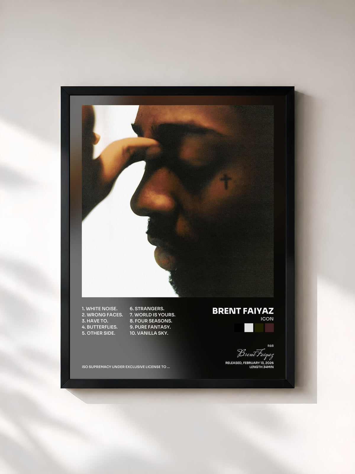 #noir Tableau de l'album Icon de Brent Faiyaz, cadre noir, imprimé et encadré en France
