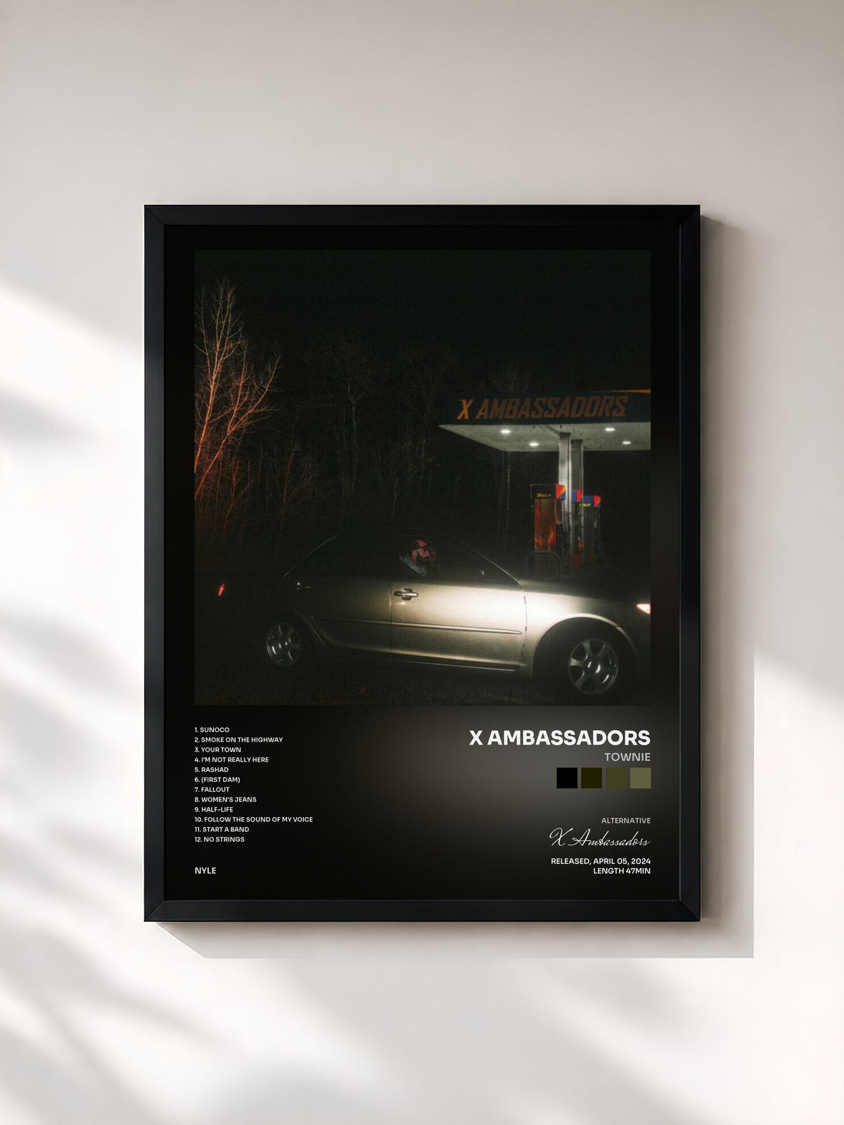 #noir Tableau de l'album Townie de X Ambassadors, cadre noir, imprimé et encadré en France