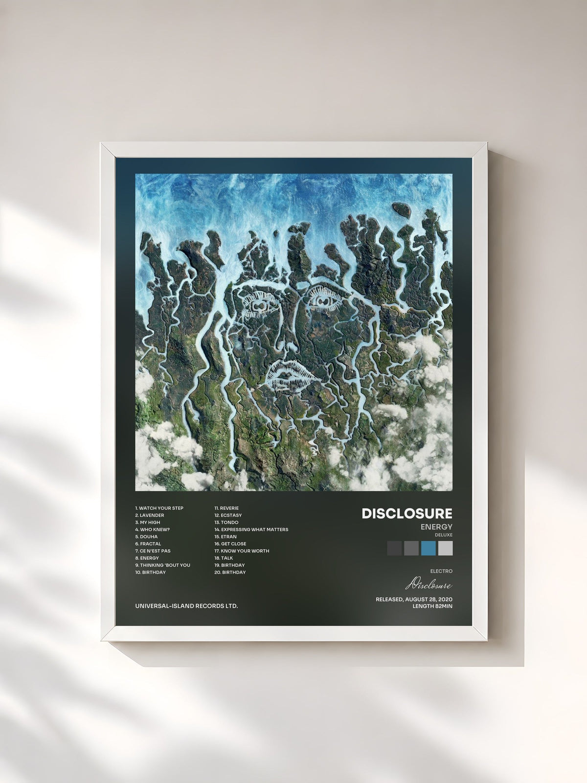 #blanc Tableau de l'album ENERGY (Deluxe) de Disclosure, cadre blanc, imprimé et encadré en France