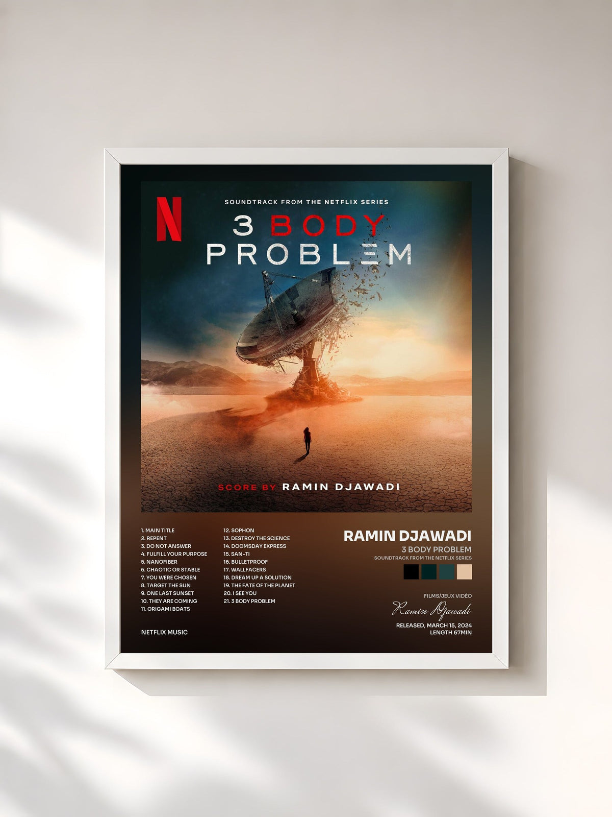 #blanc Tableau de l'album 3 Body Problem (Soundtrack from the Netflix Series) de Ramin Djawadi, cadre blanc, imprimé et encadré en France
