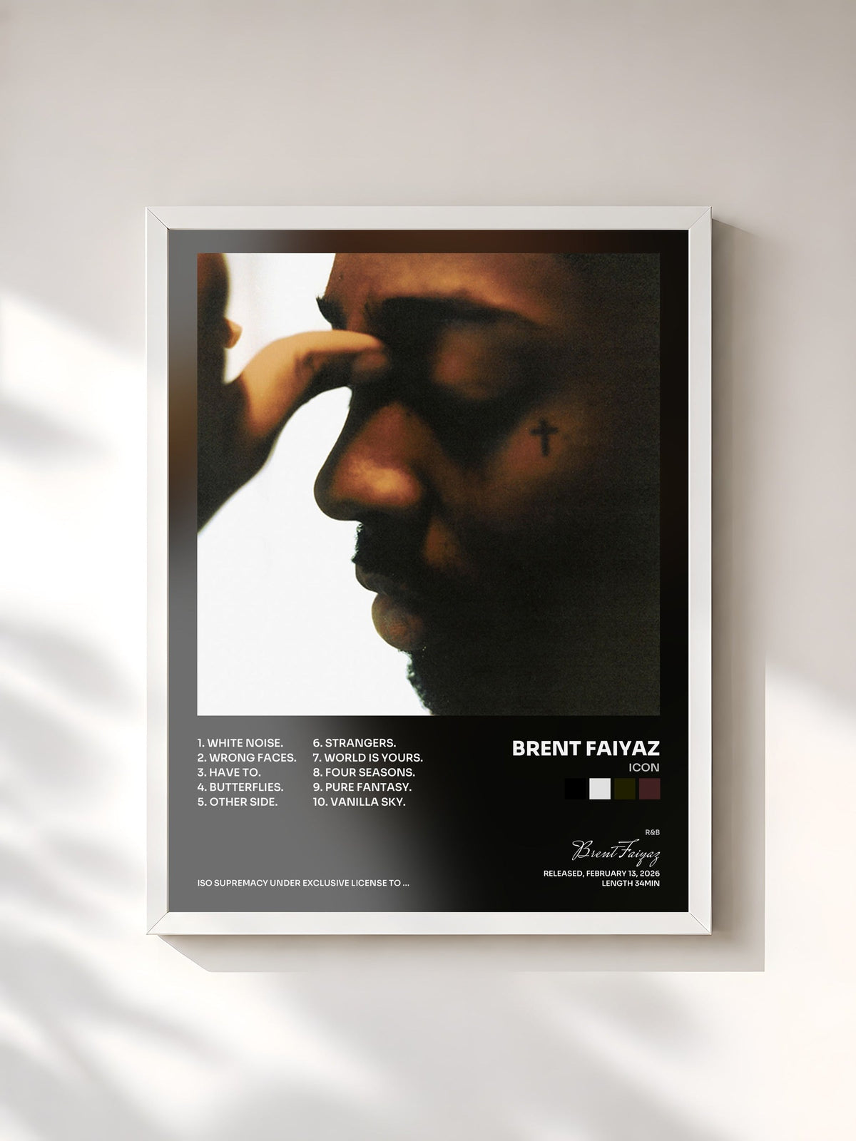 #blanc Tableau de l'album Icon de Brent Faiyaz, cadre blanc, imprimé et encadré en France