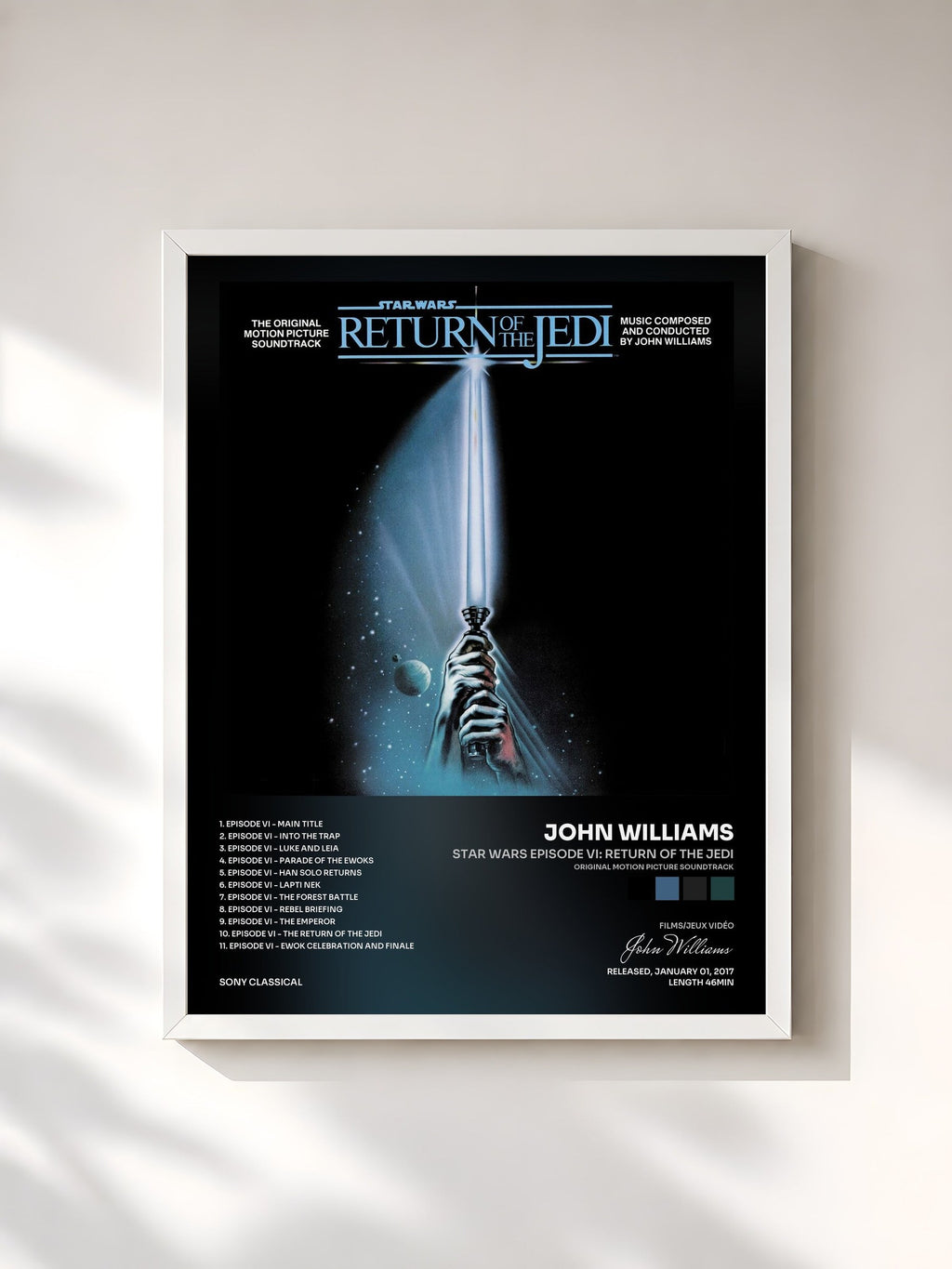 #blanc Star Wars Episode VI: Return of the Jedi (Original Motion Picture Soundtrack) by John Williams as a framed art print, white frame, printed and framed in France