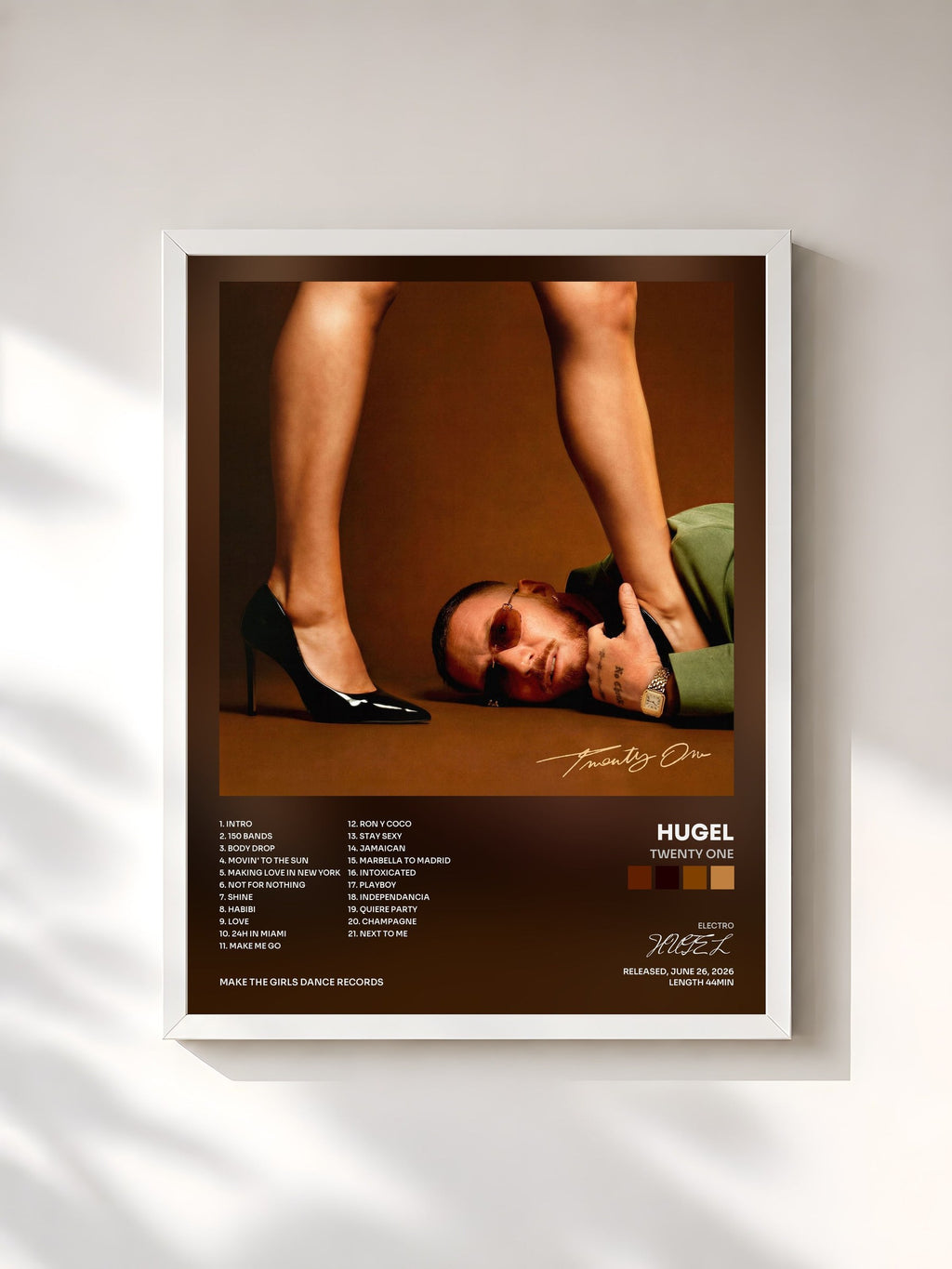 #blanc Tableau de l'album Twenty One de HUGEL, cadre blanc, imprimé et encadré en France