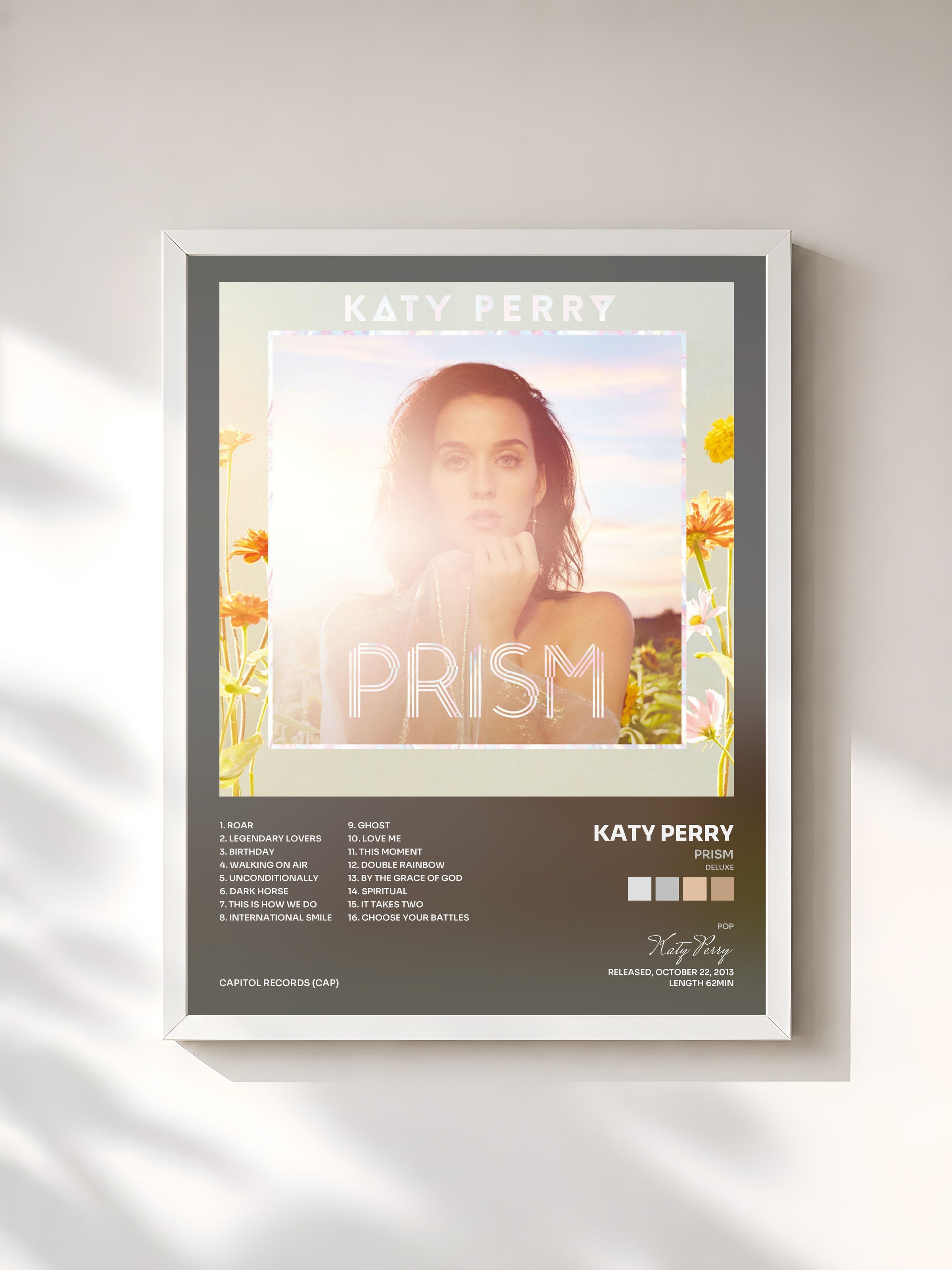 #blanc Tableau de l'album PRISM (Deluxe) de Katy Perry, cadre blanc, imprimé et encadré en France
