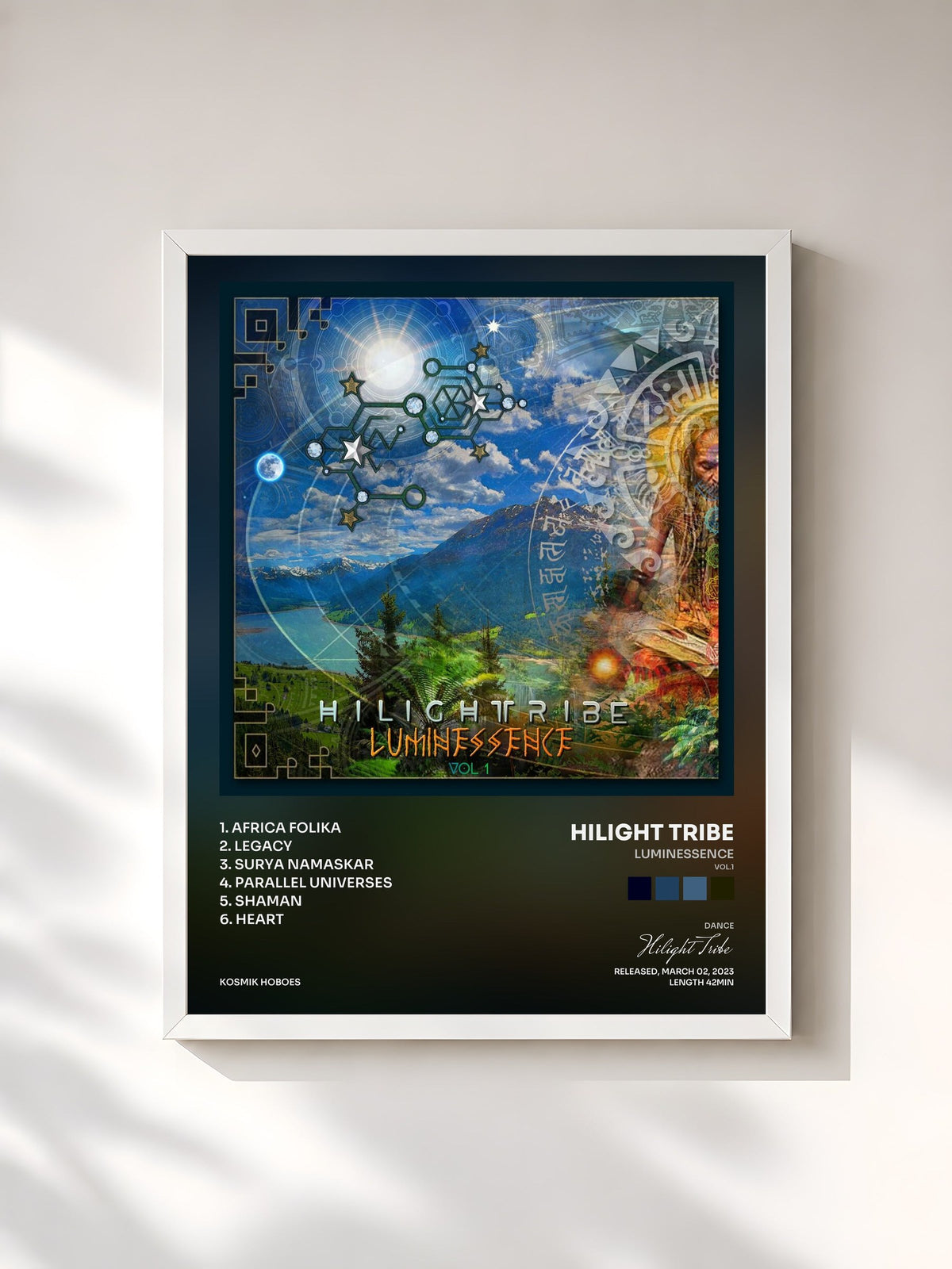 #blanc Tableau de l'album Luminessence (Vol.1) de Hilight Tribe, cadre blanc, imprimé et encadré en France