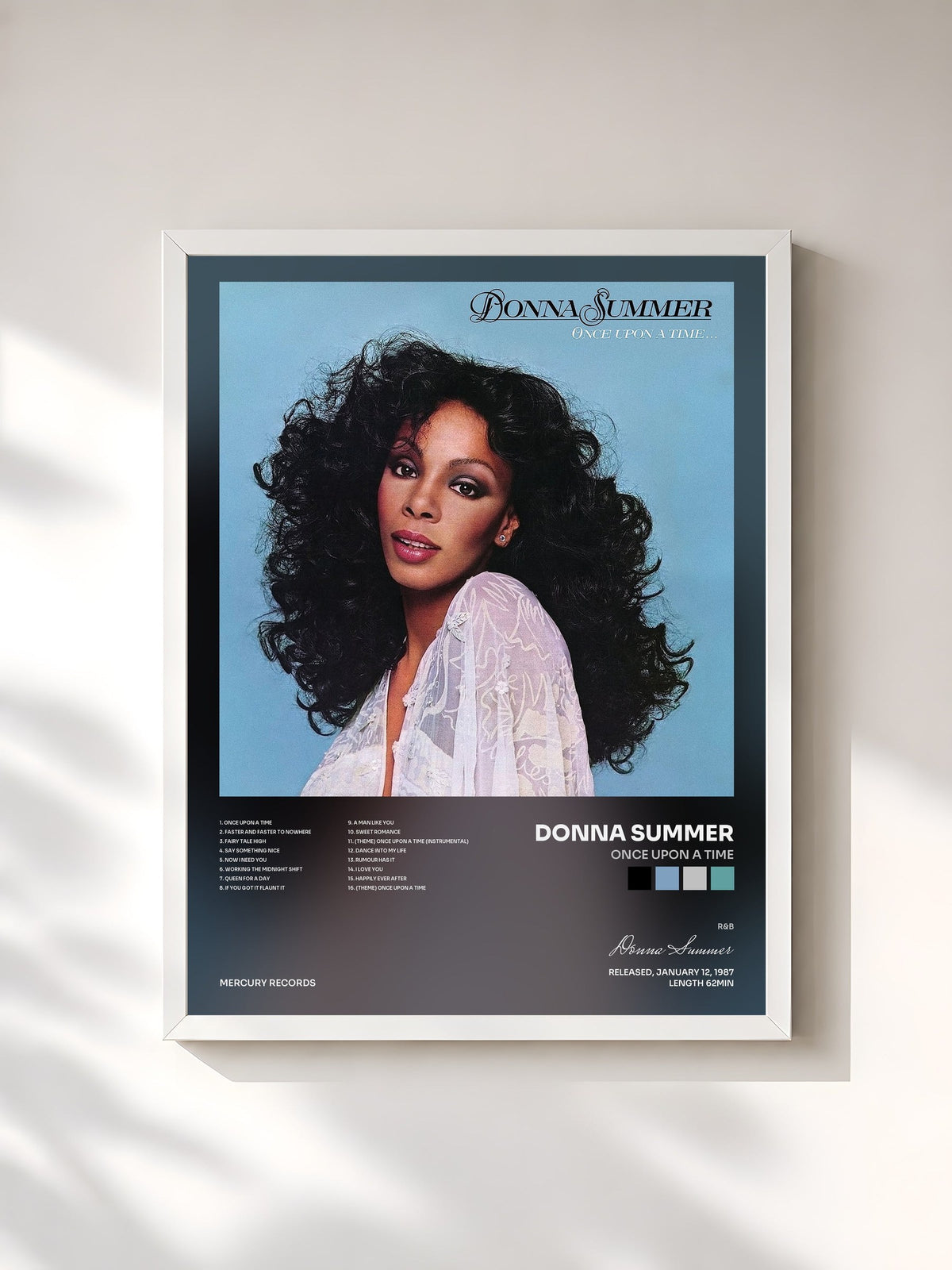 #blanc Tableau de l'album Once Upon A Time de Donna Summer, cadre blanc, imprimé et encadré en France