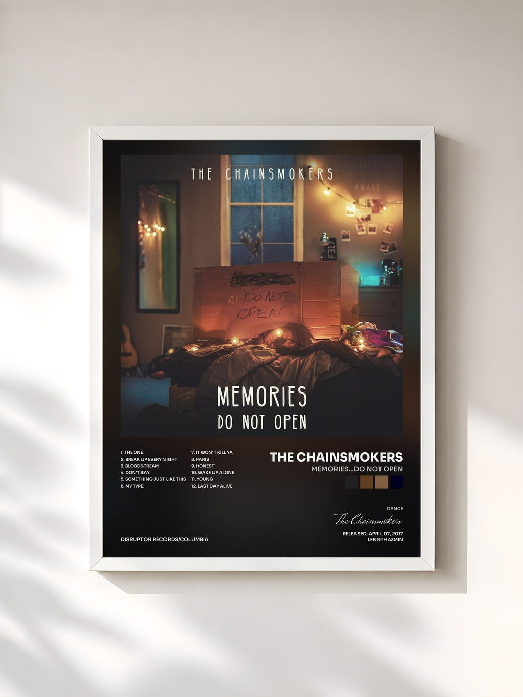 #blanc Tableau de l'album Memories...Do Not Open de The Chainsmokers, cadre blanc, imprimé et encadré en France