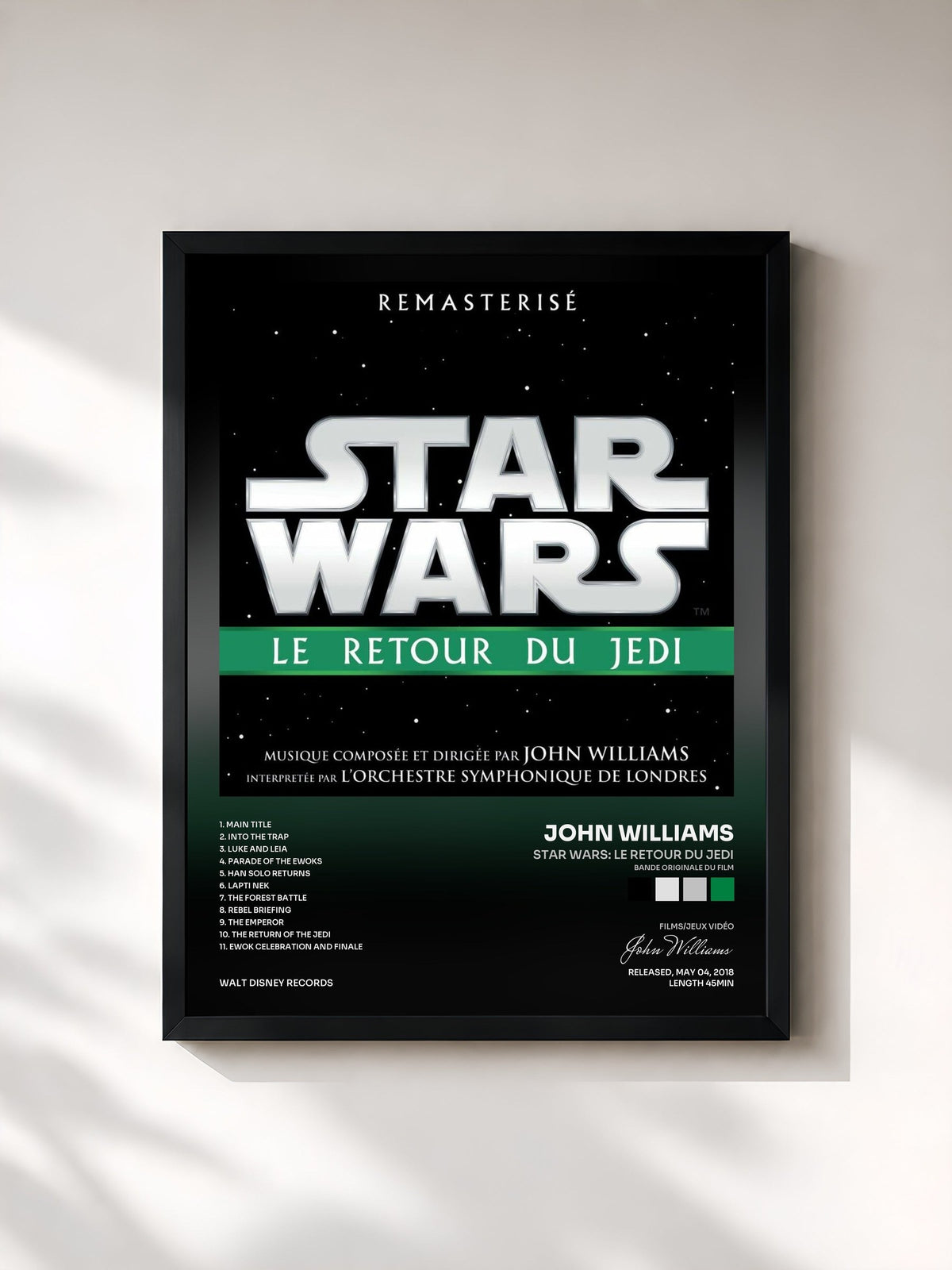 #noir Tableau de l'album Star Wars: Le Retour du Jedi (Bande Originale du Film) de John Williams, cadre noir, imprimé et encadré en France