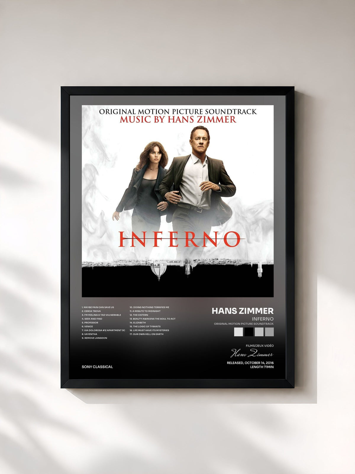 #noir Tableau de l'album Inferno (Original Motion Picture Soundtrack) de Hans Zimmer, cadre noir, imprimé et encadré en France