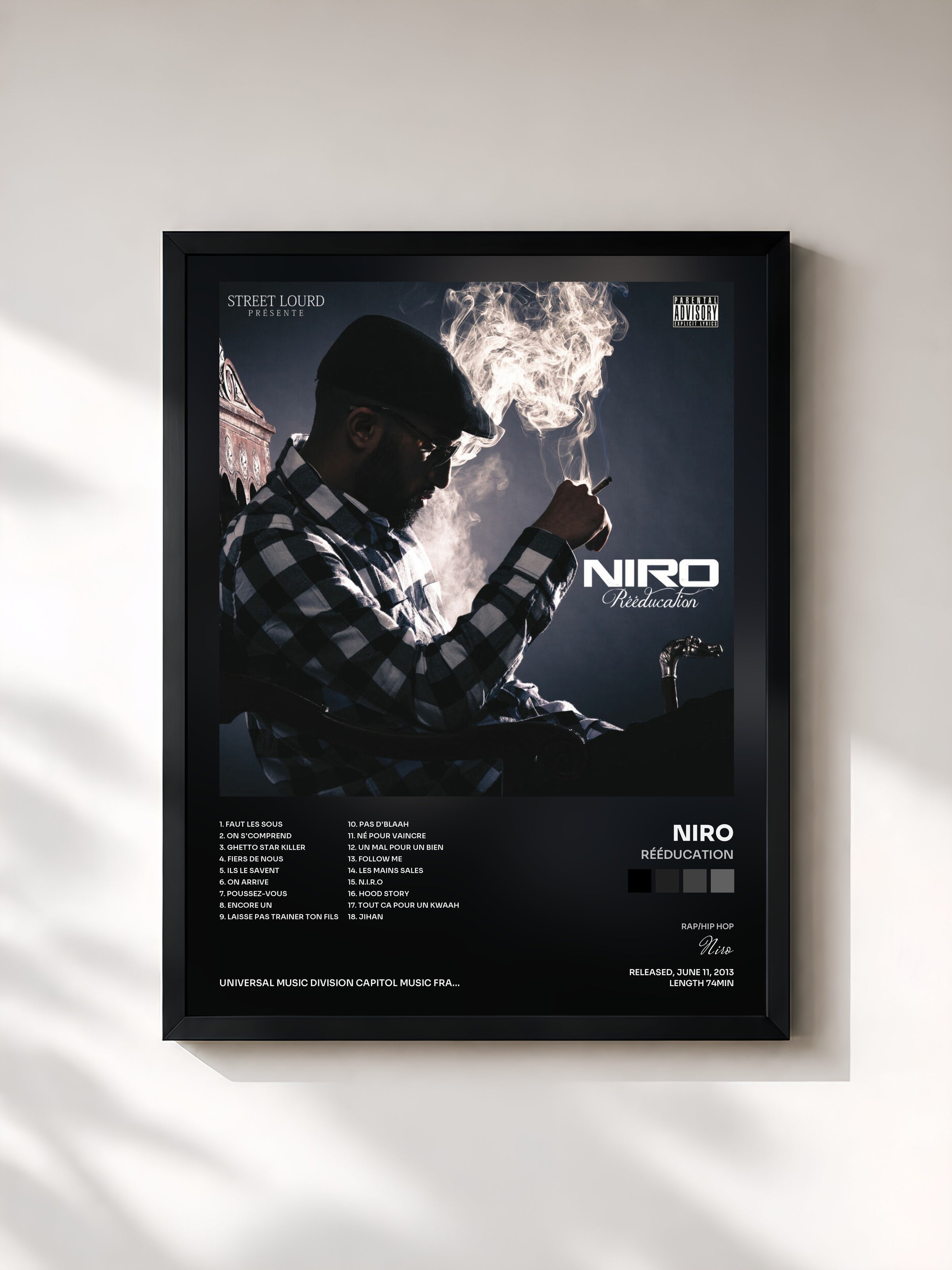 #noir Tableau de l'album Rééducation de Niro, cadre noir, imprimé et encadré en France