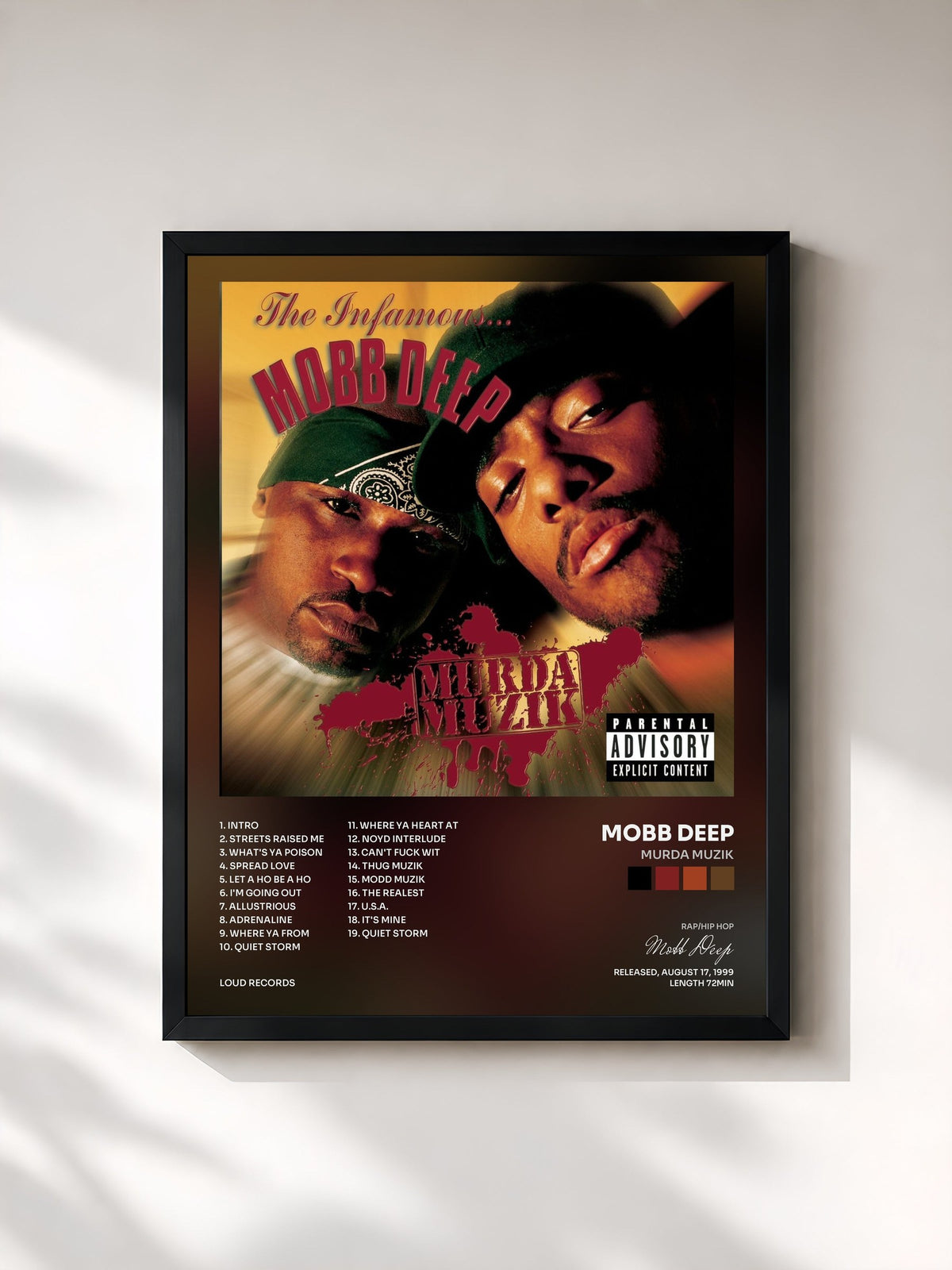 #noir Tableau de l'album Murda Muzik de Mobb Deep, cadre noir, imprimé et encadré en France