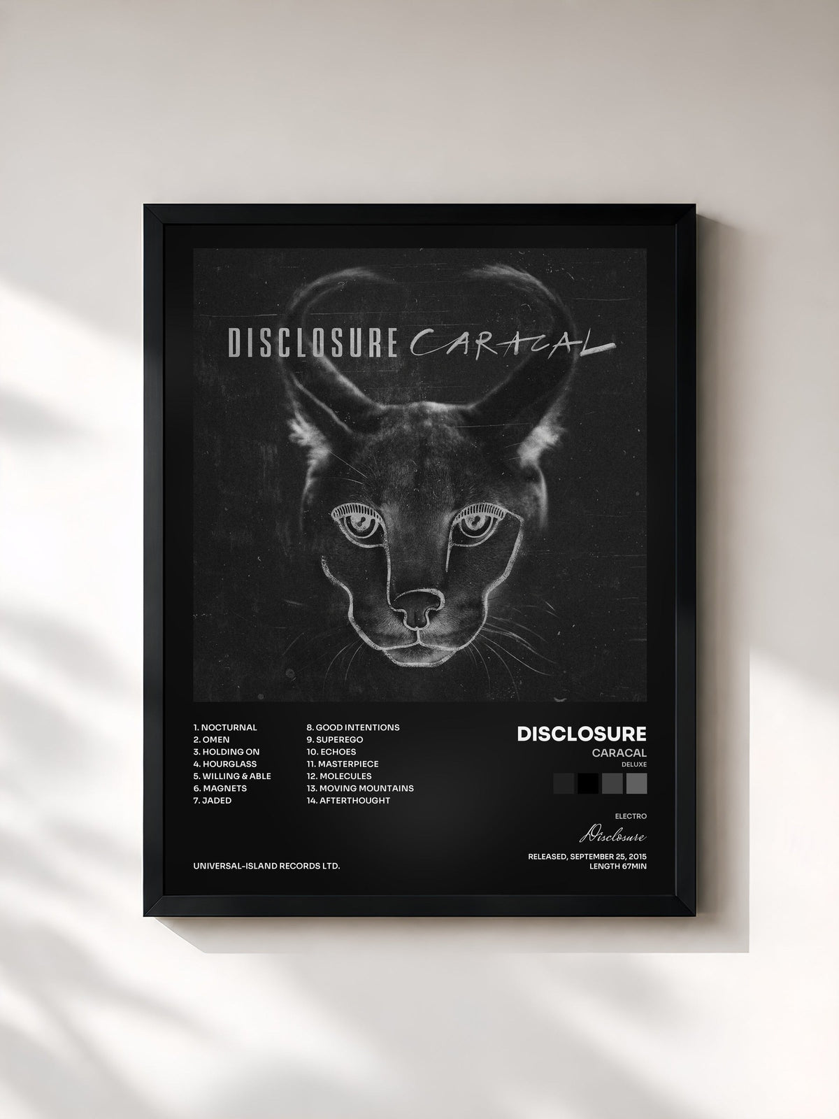 #noir Tableau de l'album Caracal (Deluxe) de Disclosure, cadre noir, imprimé et encadré en France