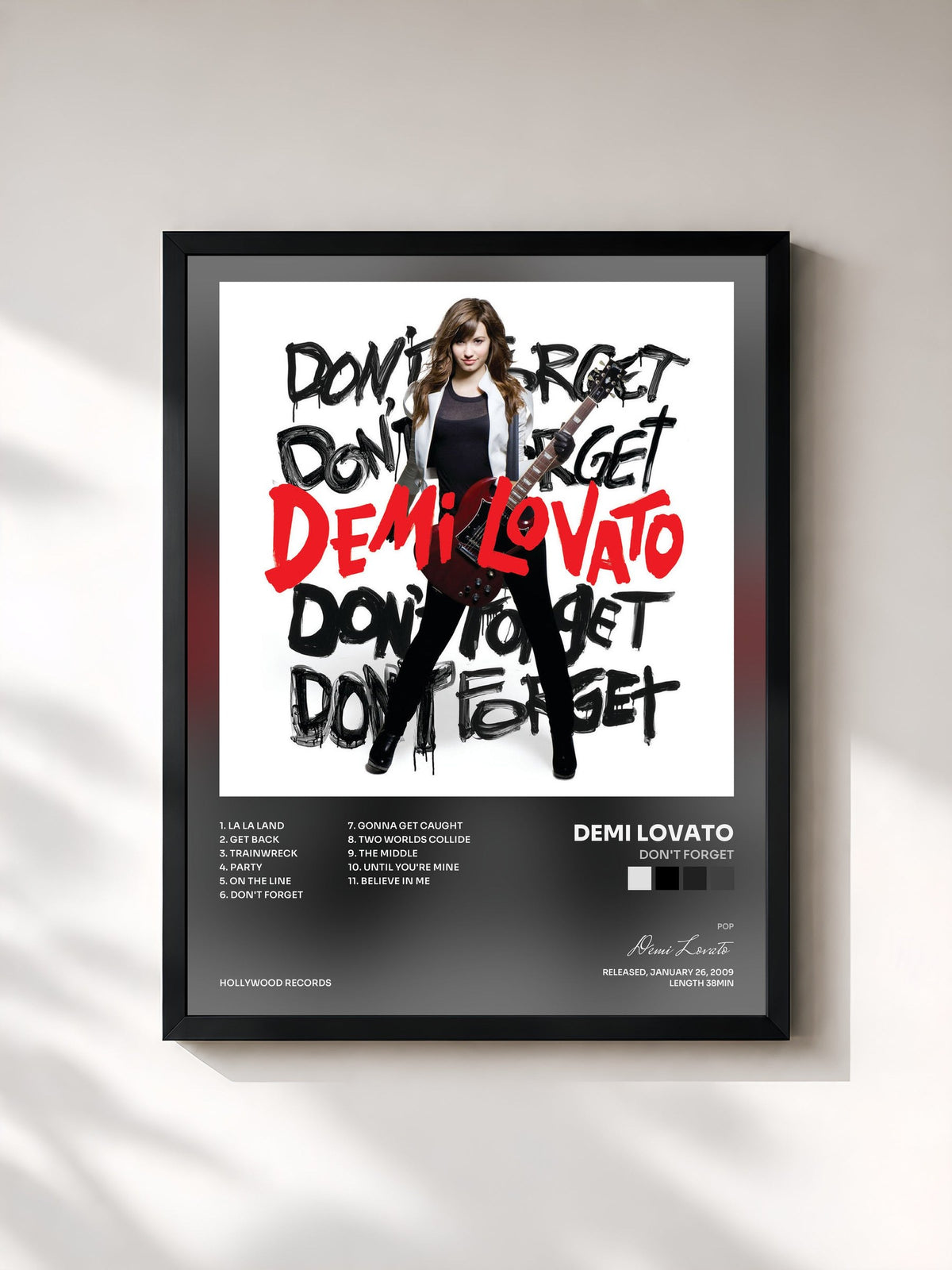 #noir Tableau de l'album Don't Forget de Demi Lovato, cadre noir, imprimé et encadré en France