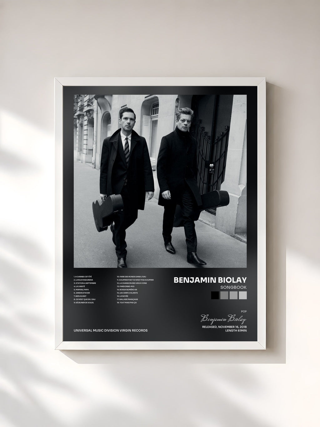 #blanc Songbook di Benjamin Biolay in stampa incorniciata, cornice bianca, stampata e incorniciata in Francia
