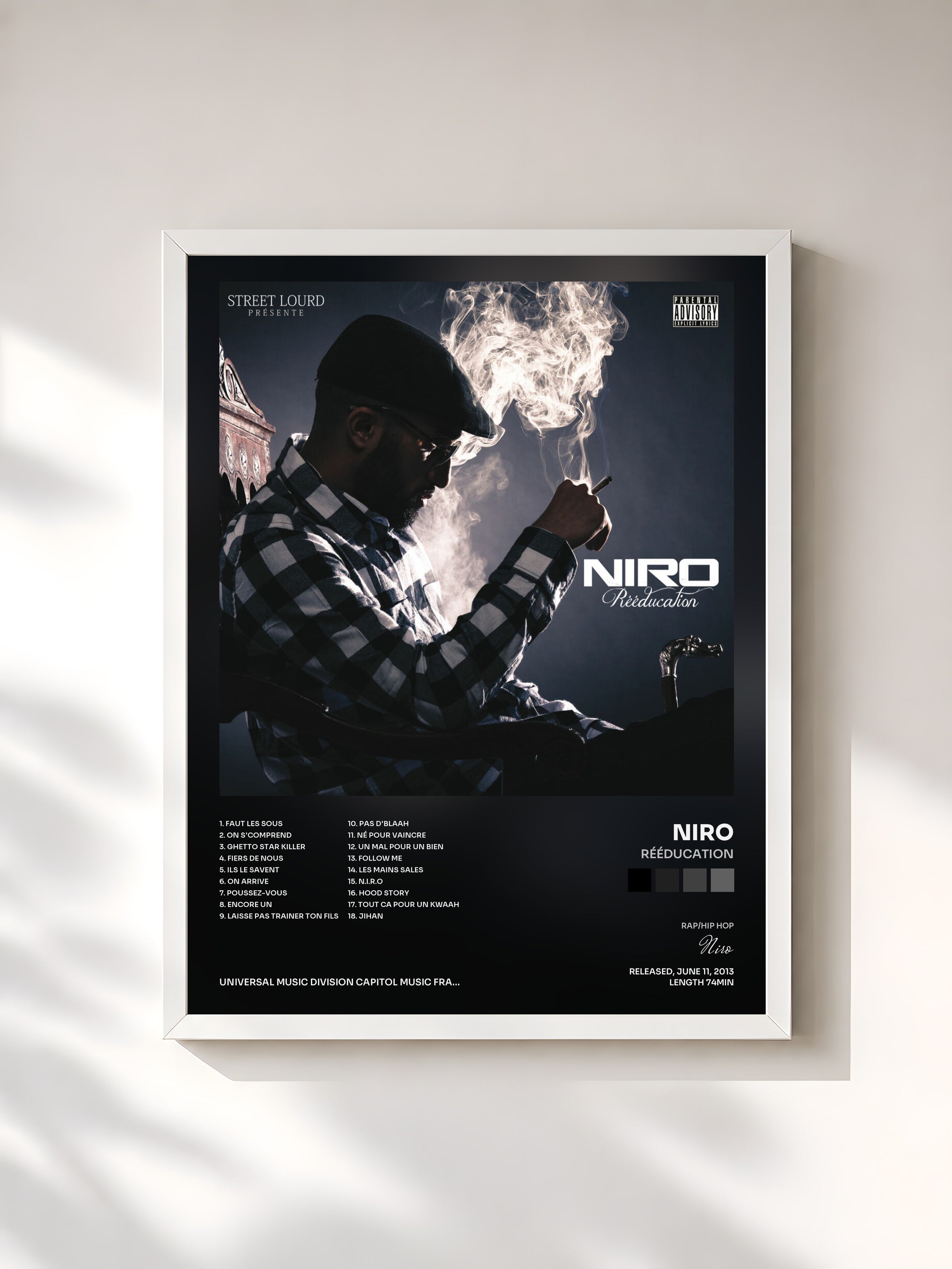 #blanc Tableau de l'album Rééducation de Niro, cadre blanc, imprimé et encadré en France