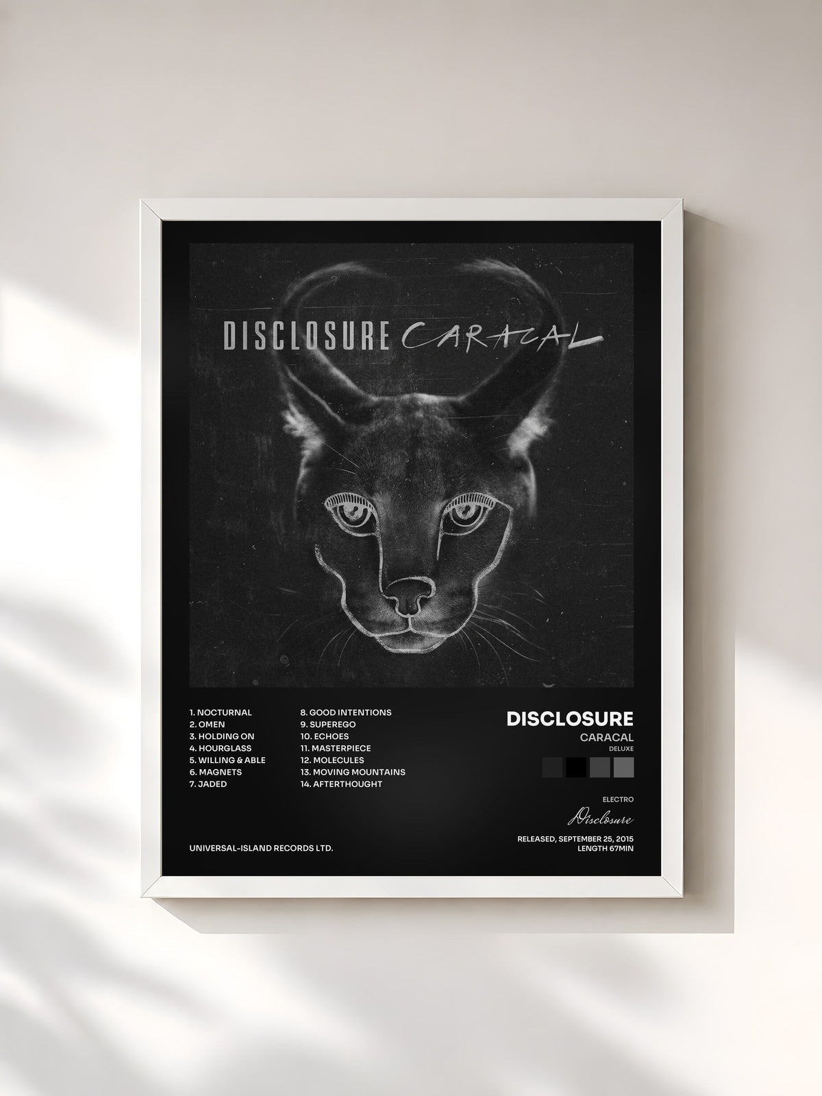 #blanc Tableau de l'album Caracal (Deluxe) de Disclosure, cadre blanc, imprimé et encadré en France