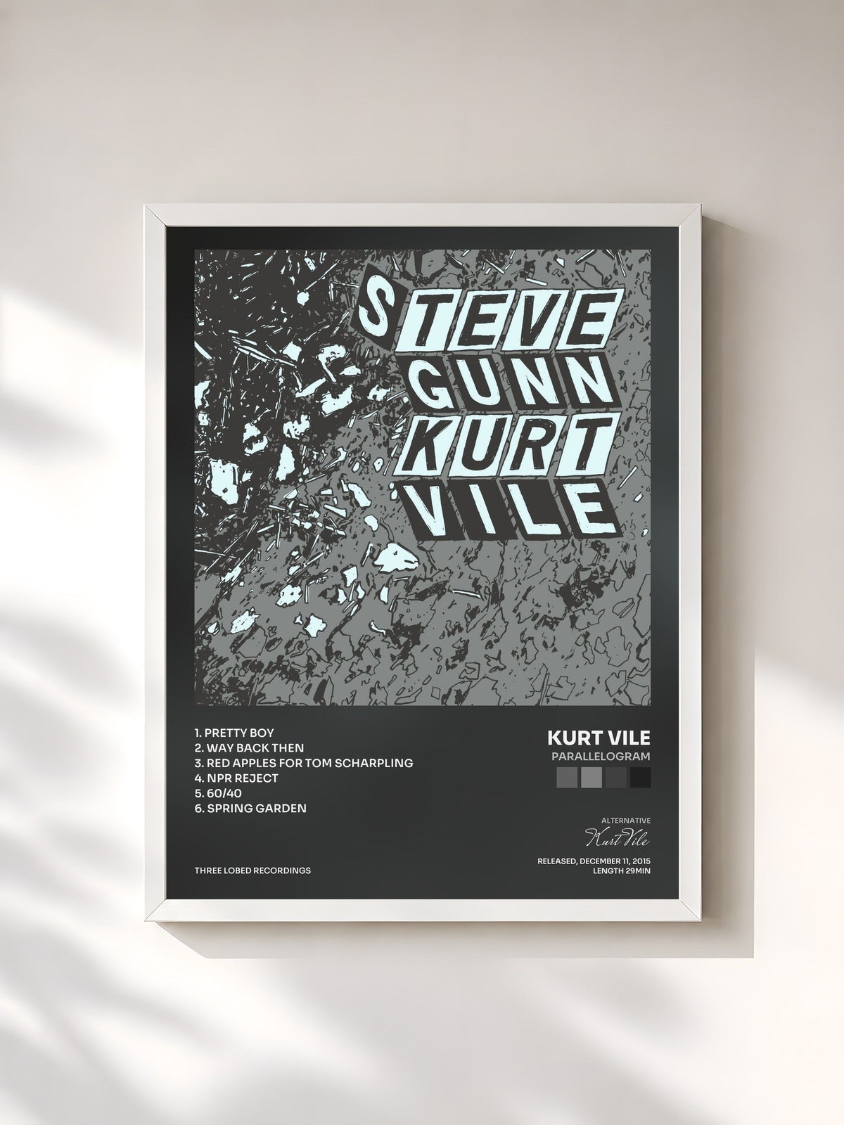 #blanc Parallelogram de Kurt Vile en lámina enmarcada, marco blanco, impresa y enmarcada en Francia