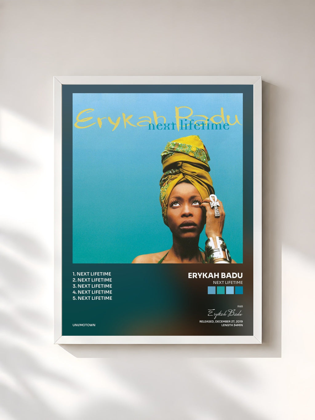 #blanc Next Lifetime von Erykah Badu als gerahmter Kunstdruck, weißer Rahmen, gedruckt und gerahmt in Frankreich