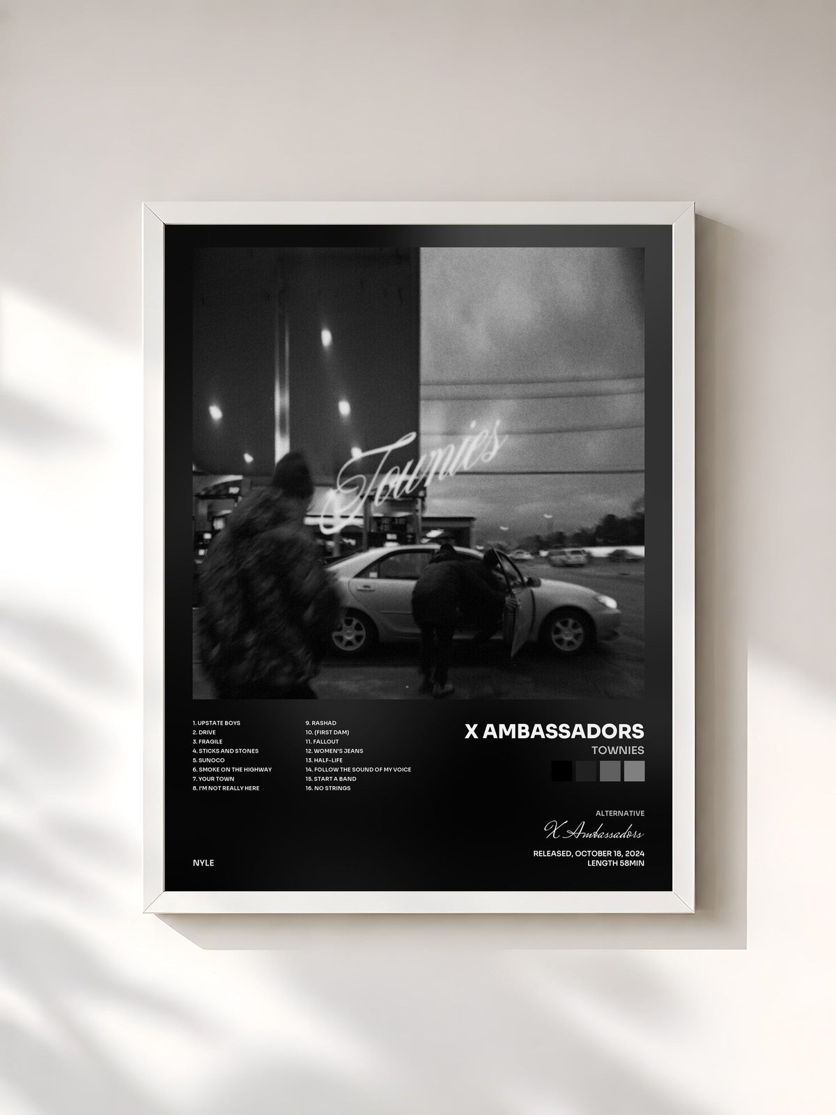 #blanc Tableau de l'album Townies de X Ambassadors, cadre blanc, imprimé et encadré en France
