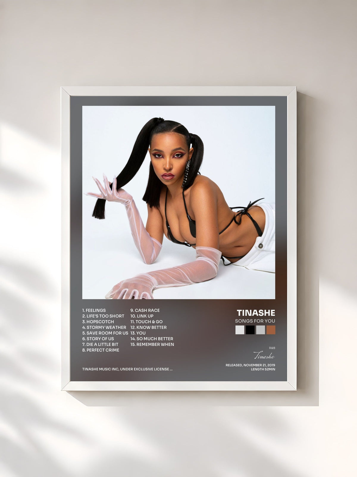 #blanc Songs For You de Tinashe en lámina enmarcada, marco blanco, impresa y enmarcada en Francia