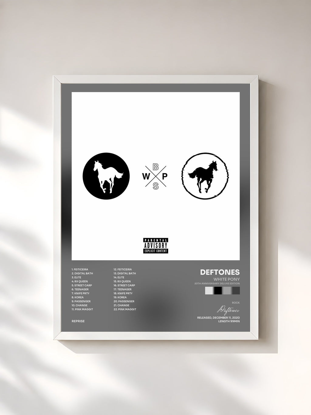 #blanc White Pony (20th Anniversary Deluxe Edition) by Deftones as a framed art print, white frame, printed and framed in France