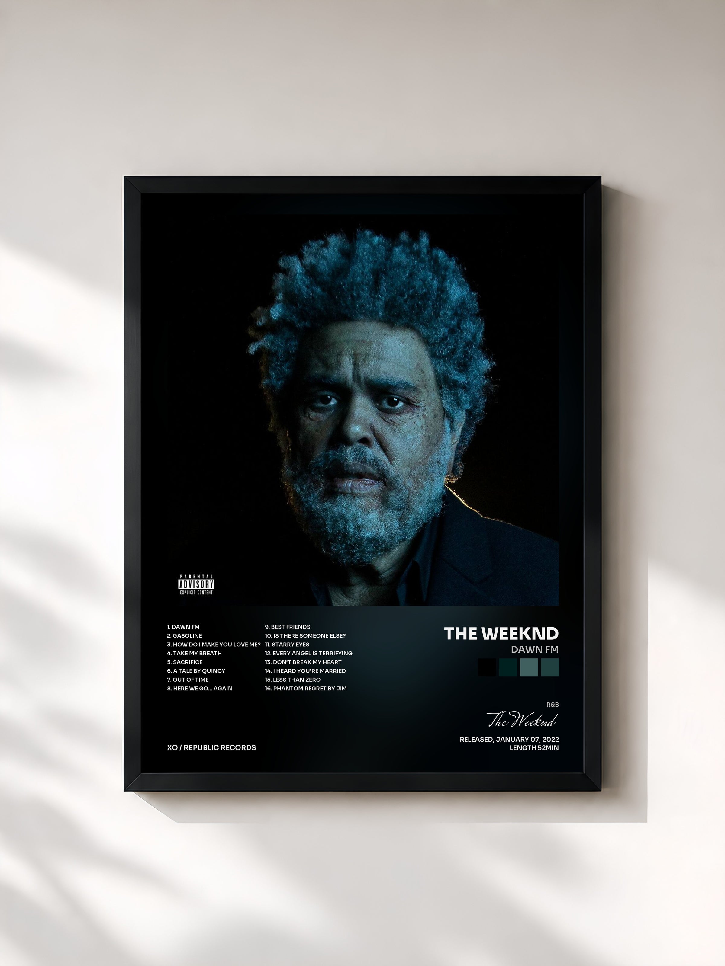 #noir Dawn FM de The Weeknd en lámina enmarcada, marco negro, impresa y enmarcada en Francia