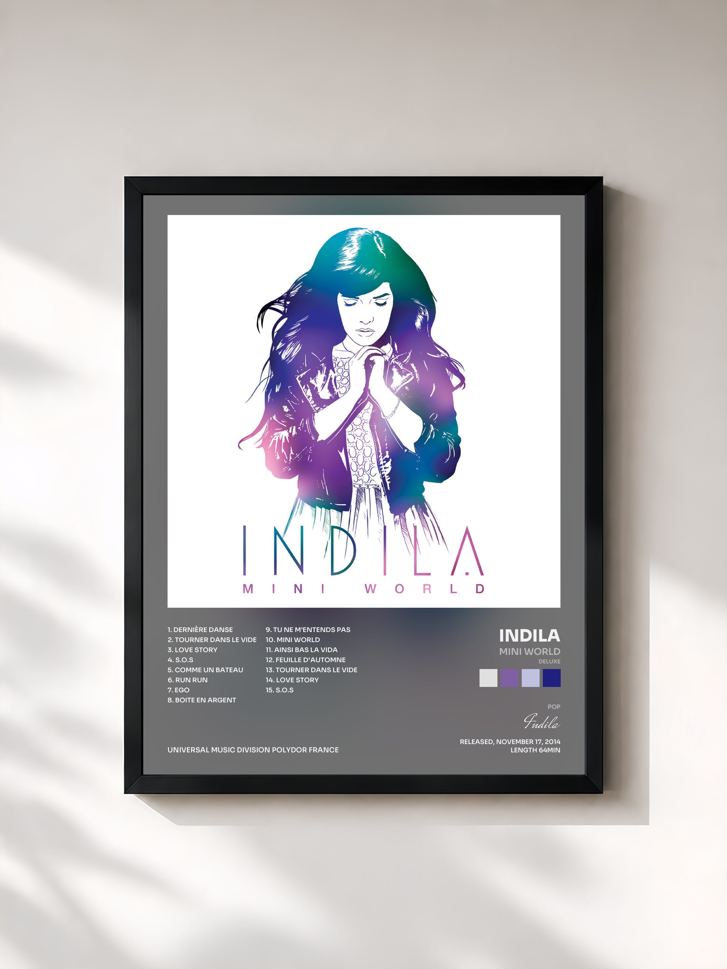 #noir Tableau de l'album Mini World (Deluxe) de Indila, cadre noir, imprimé et encadré en France